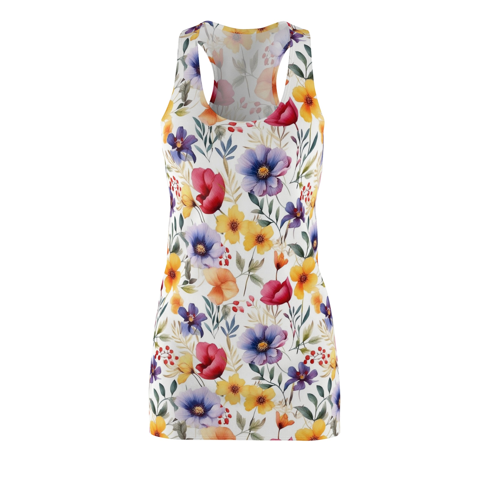 Women's Cut & Sew Racerback Dress (AOP) - Seamless Flower Watercolor Designs 07