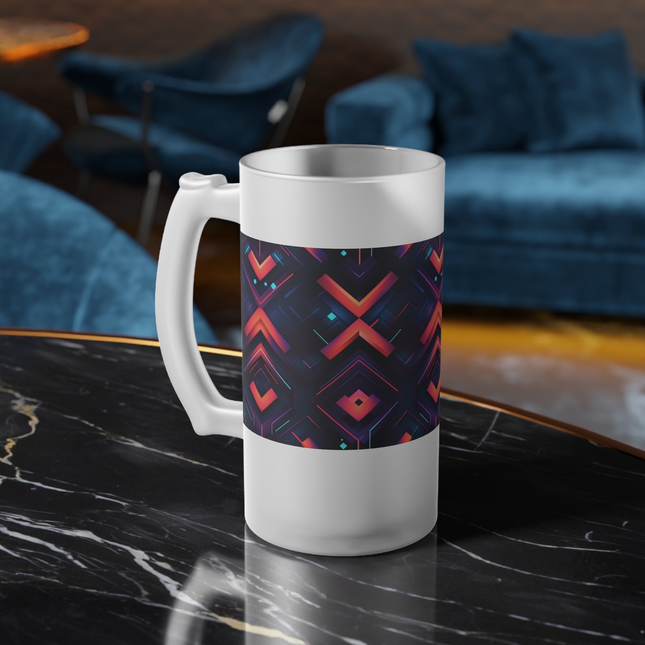 Frosted Glass Beer Mug (AOP) - Seamless Futuristic Designs 03