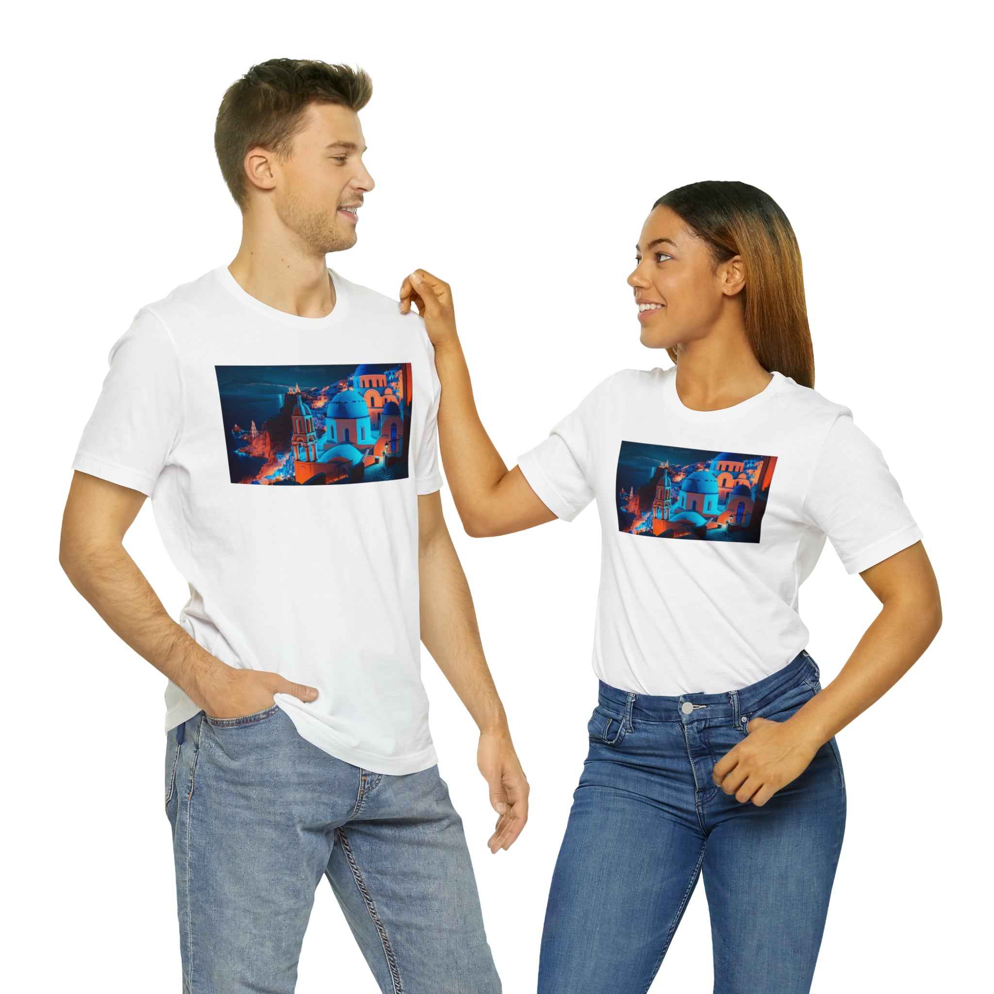 Unisex Jersey Short Sleeve Tee - Oia Blue Domes, Greece