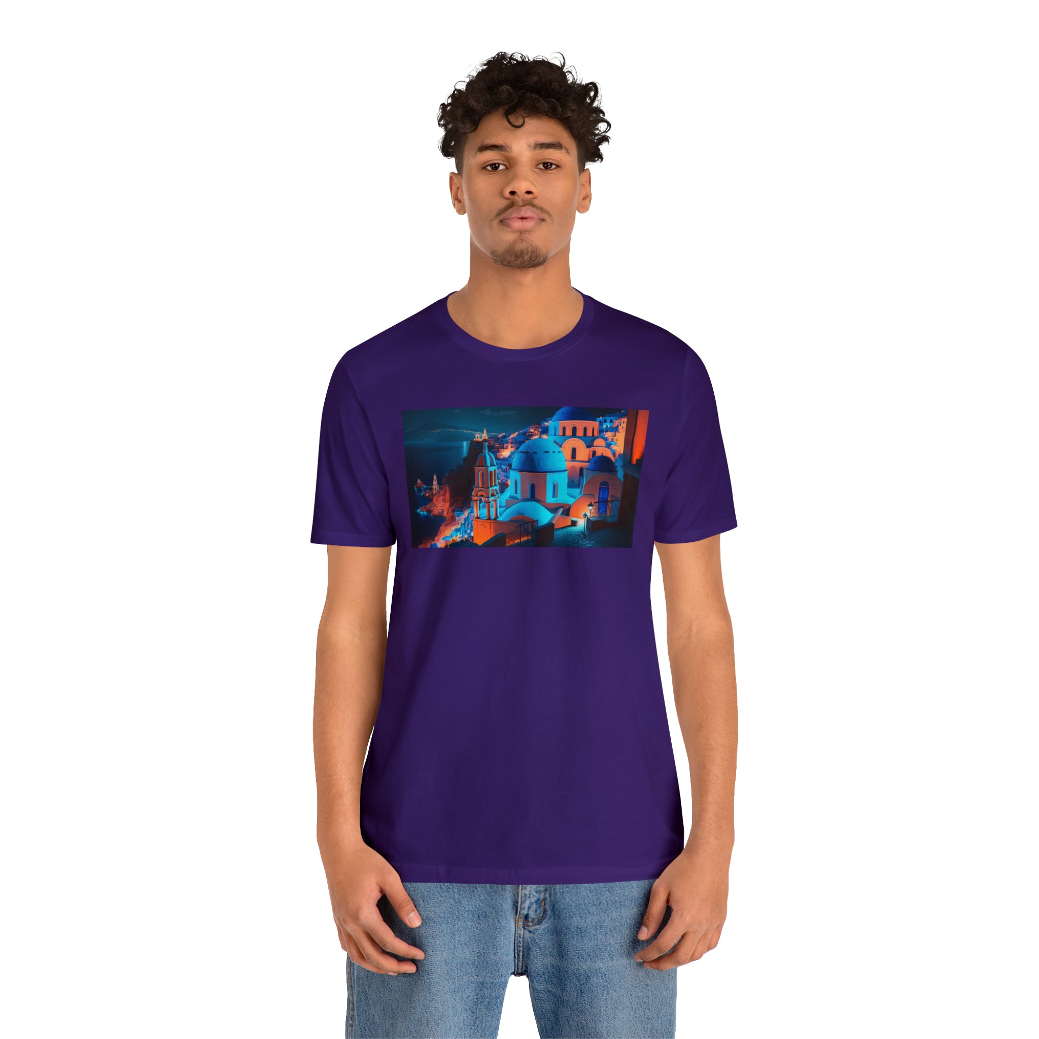 Unisex Jersey Short Sleeve Tee - Oia Blue Domes, Greece