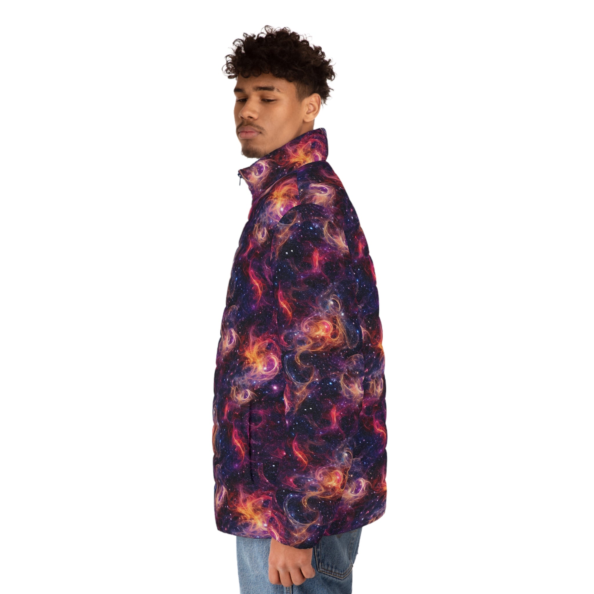 Men's Puffer Jacket (AOP) - Digital Galaxies 01
