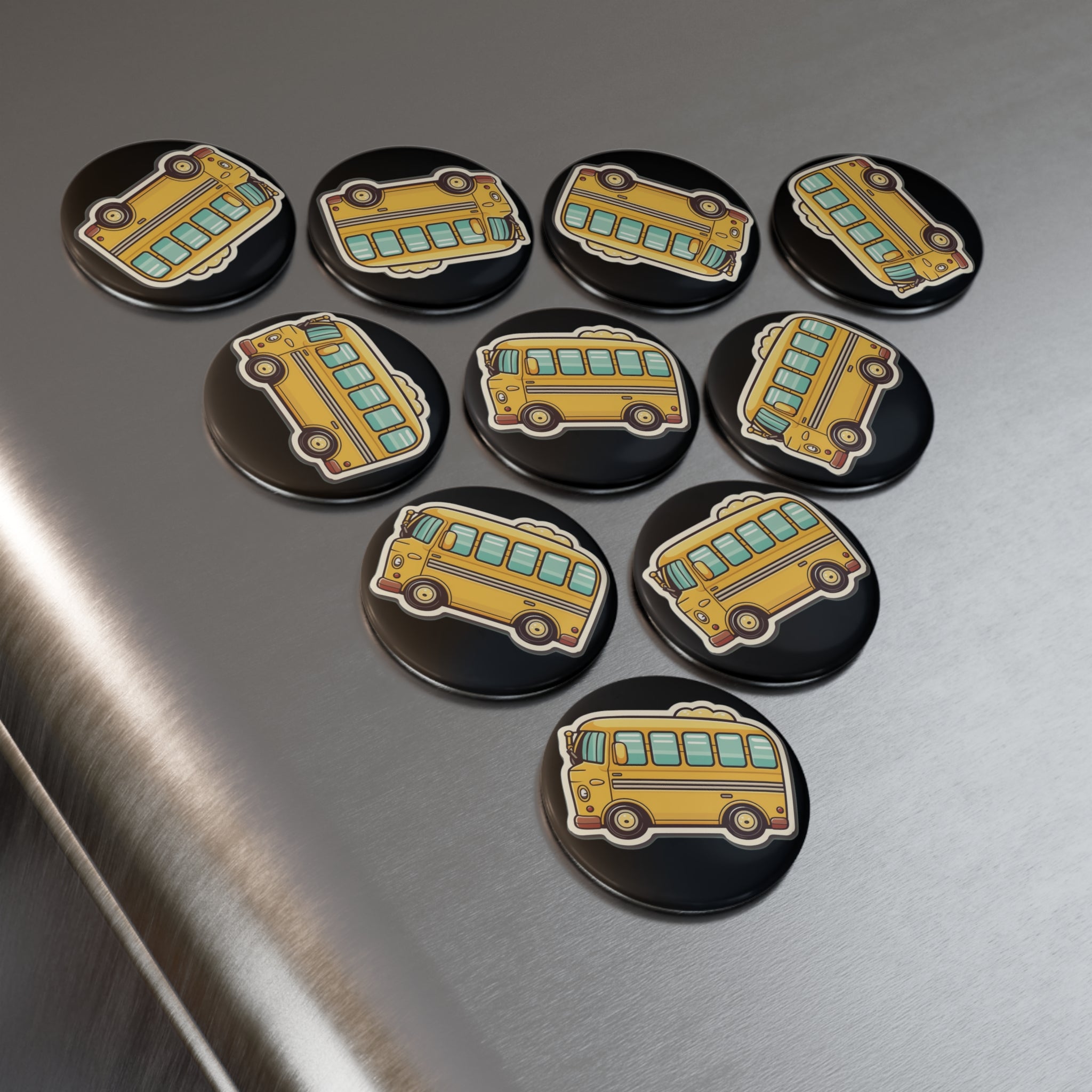 Button Magnet, Round (1 & 10 pcs) - School Bus