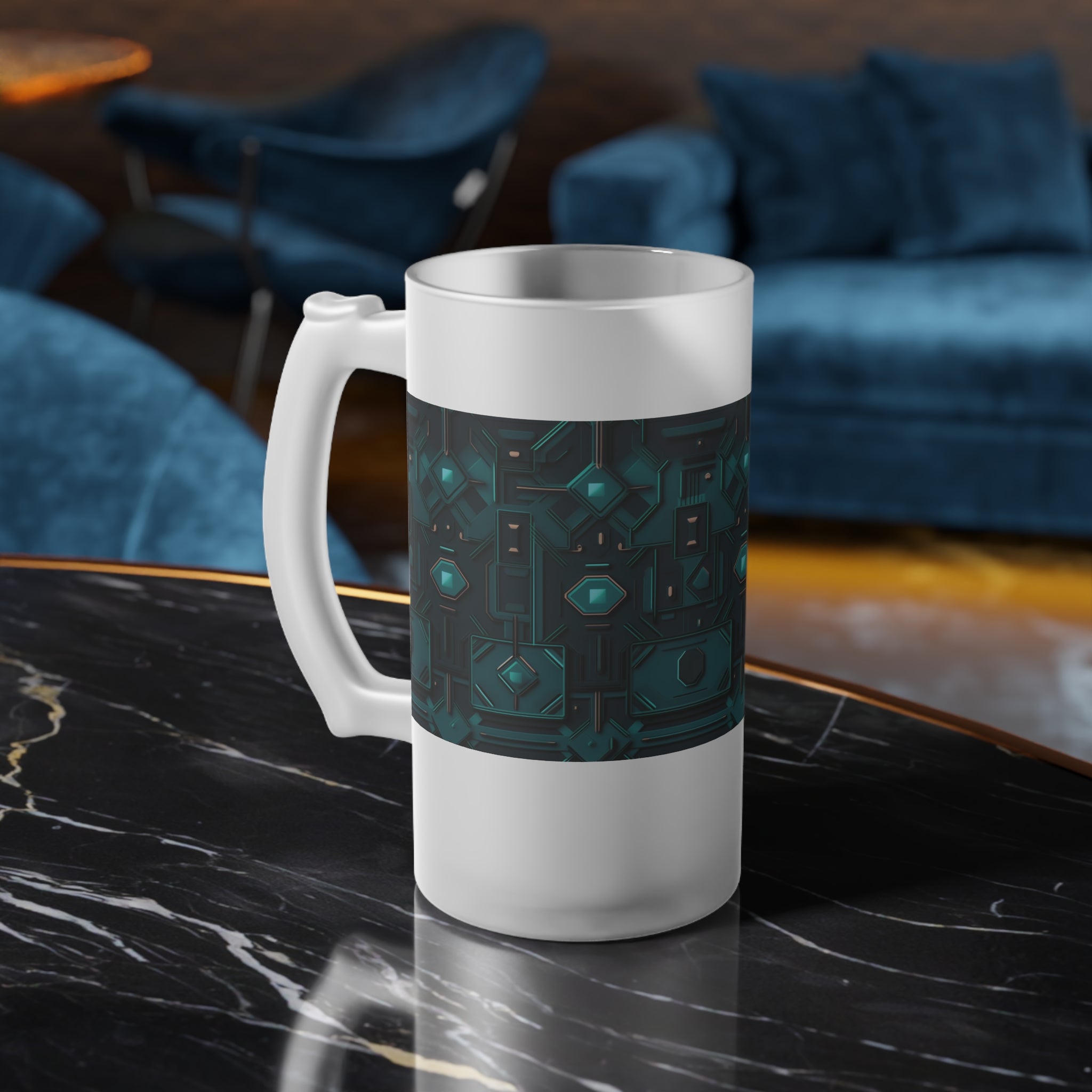 Frosted Glass Beer Mug (AOP) - Seamless Futuristic Designs 10