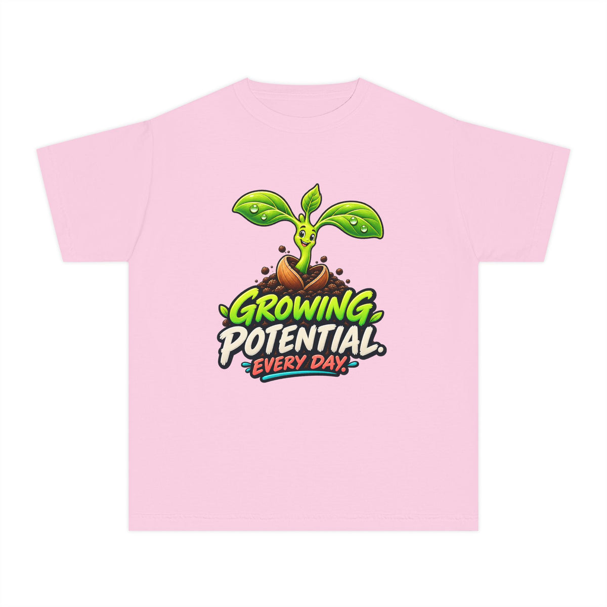 Growing Seedling, a Science design, on a youth midweight cotton tee