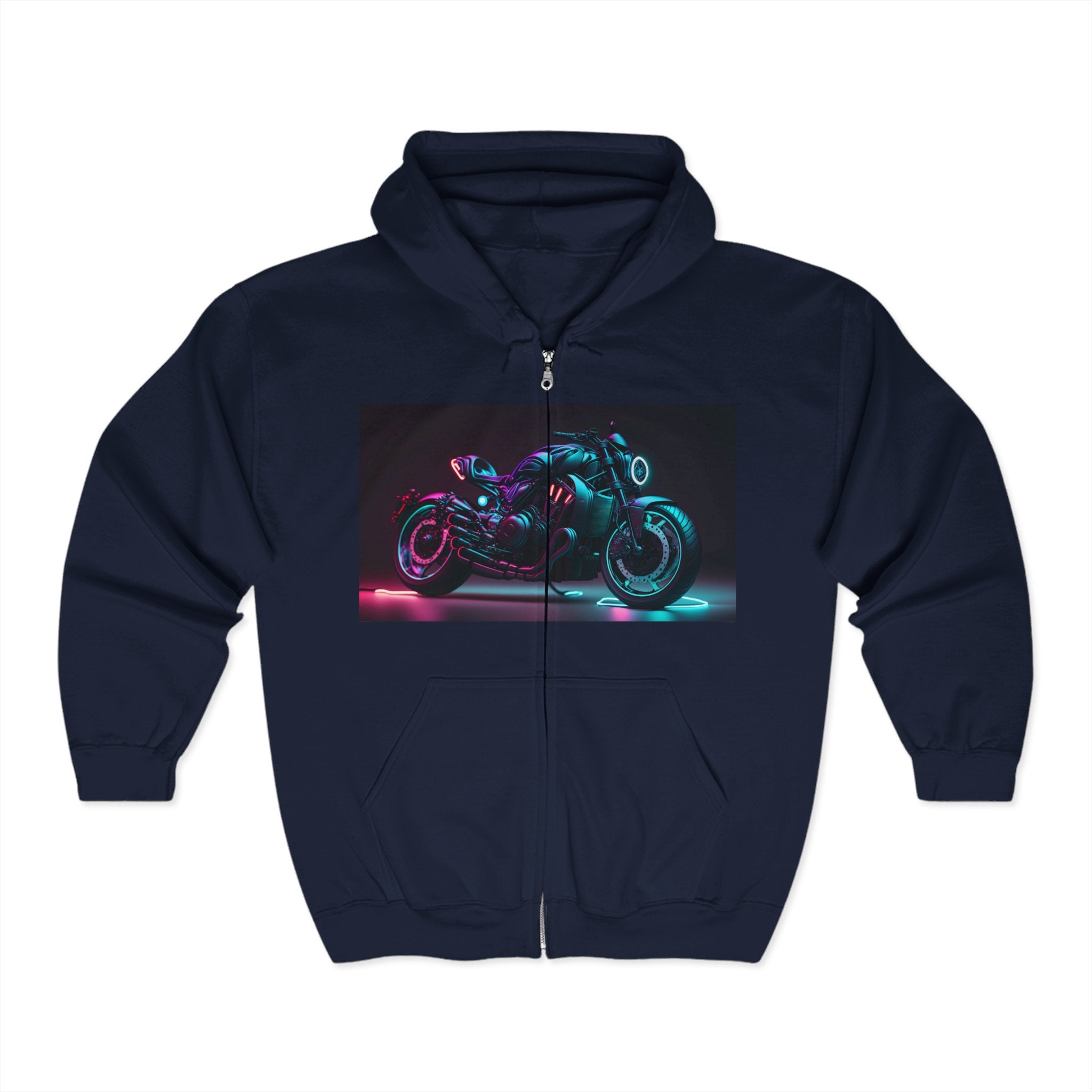 Unisex Heavy Blend™ Full Zip Hooded Sweatshirt - Neon Motorcycle 02