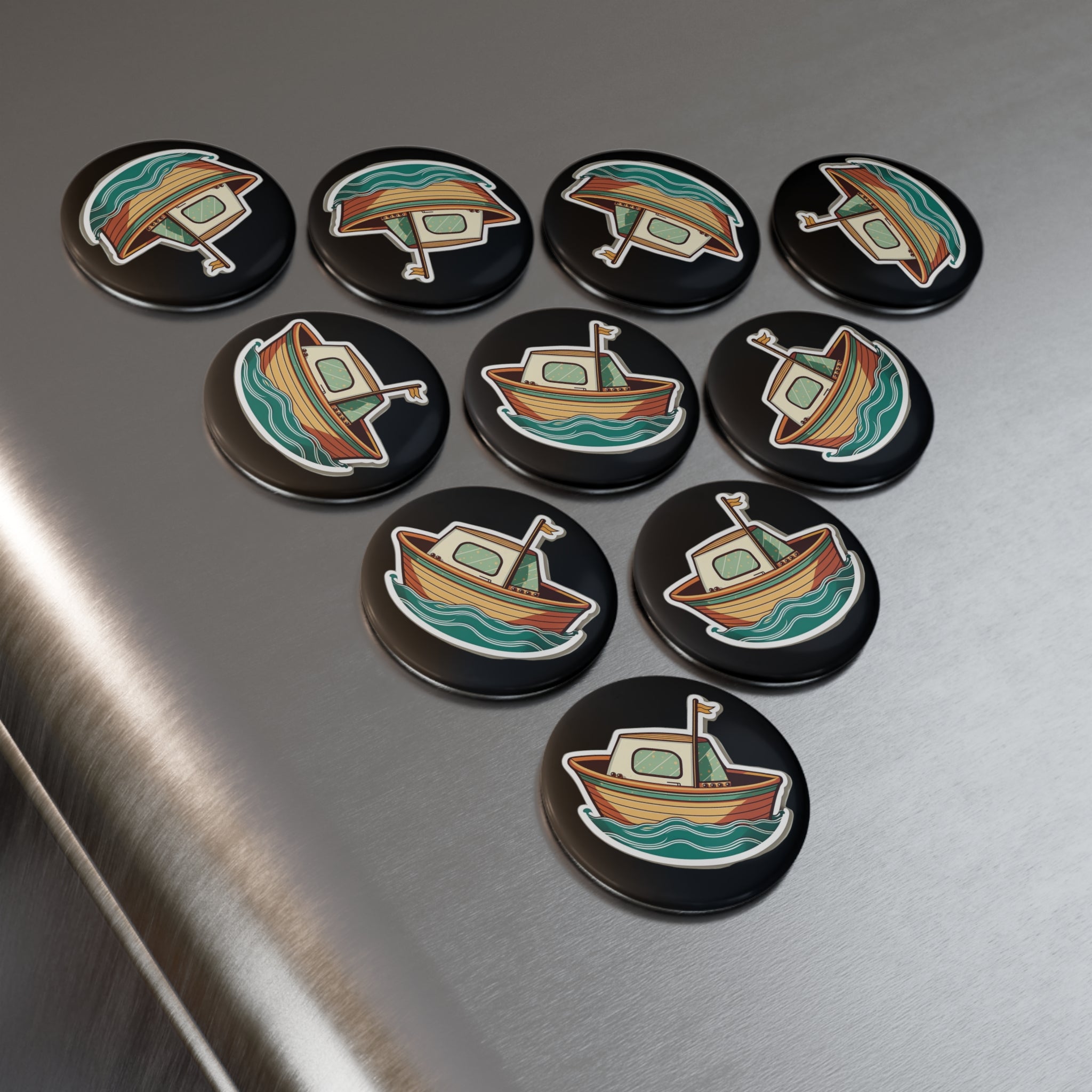 Button Magnet, Round (1 & 10 pcs) - Boat