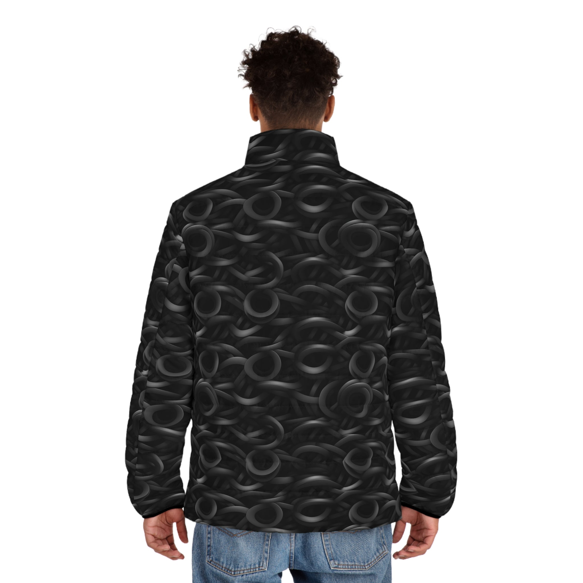 Men's Puffer Jacket (AOP) - Black Noir Designs 04