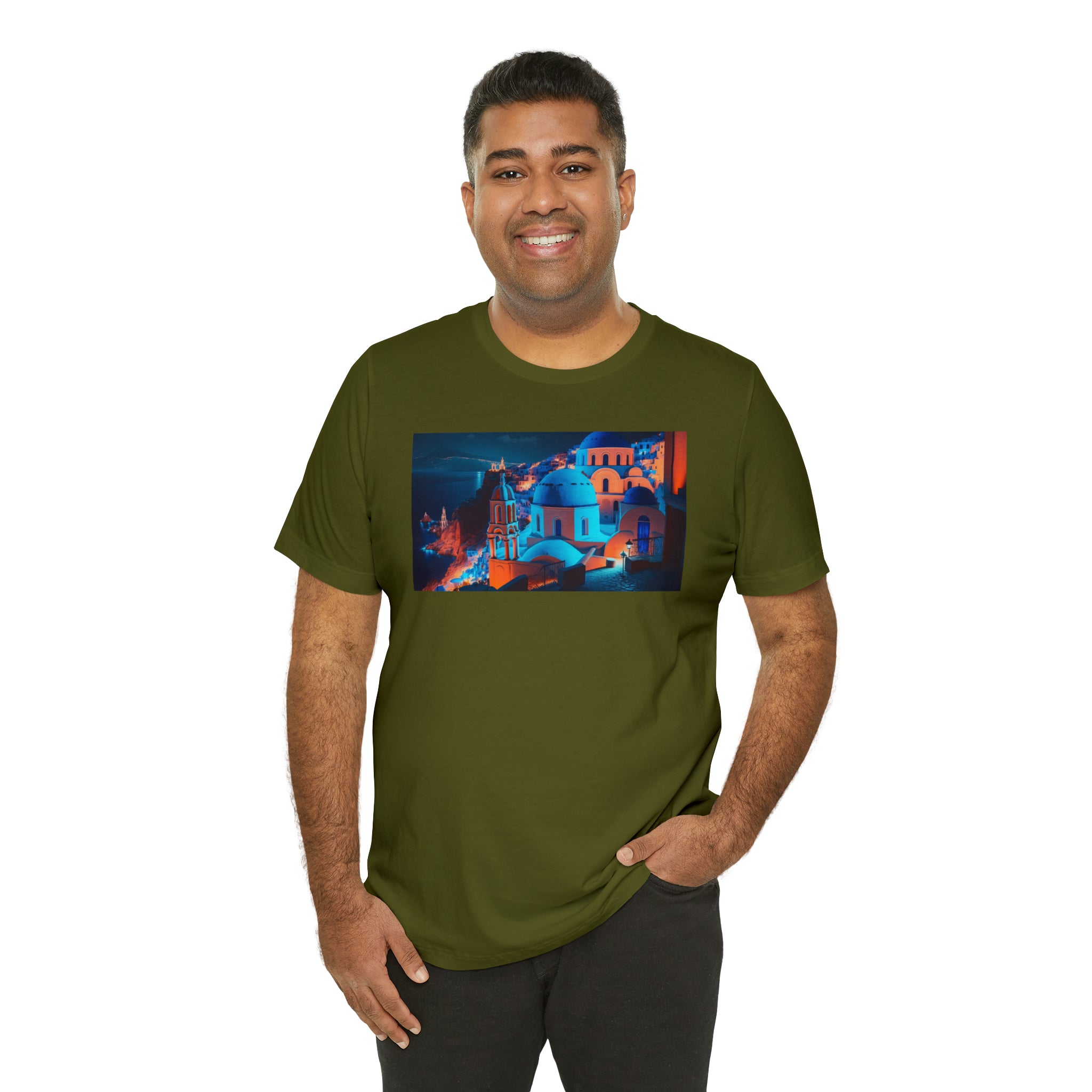 Unisex Jersey Short Sleeve Tee - Oia Blue Domes, Greece