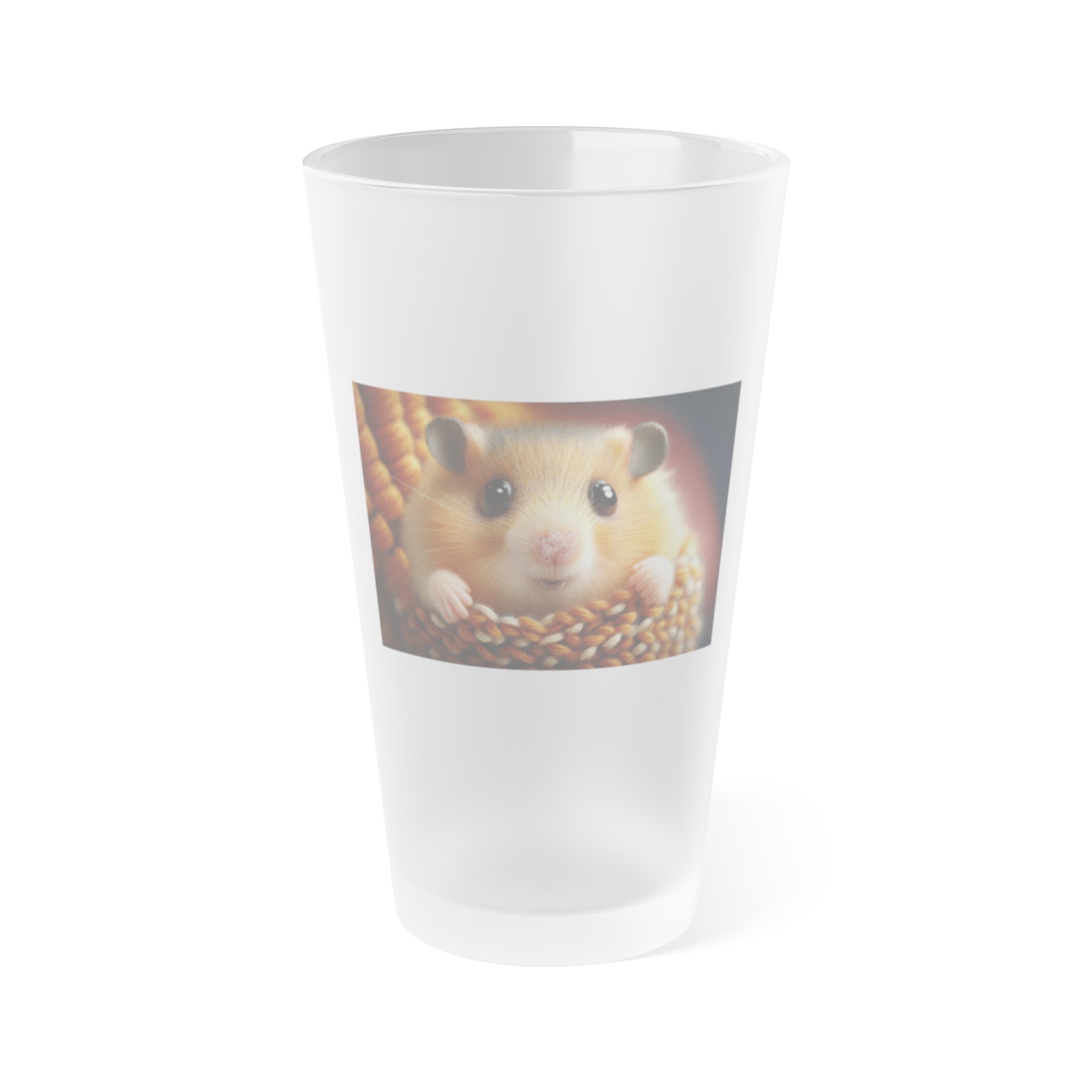 Frosted Pint Glass, 16oz - Animal Knit Arts, Hamster pup