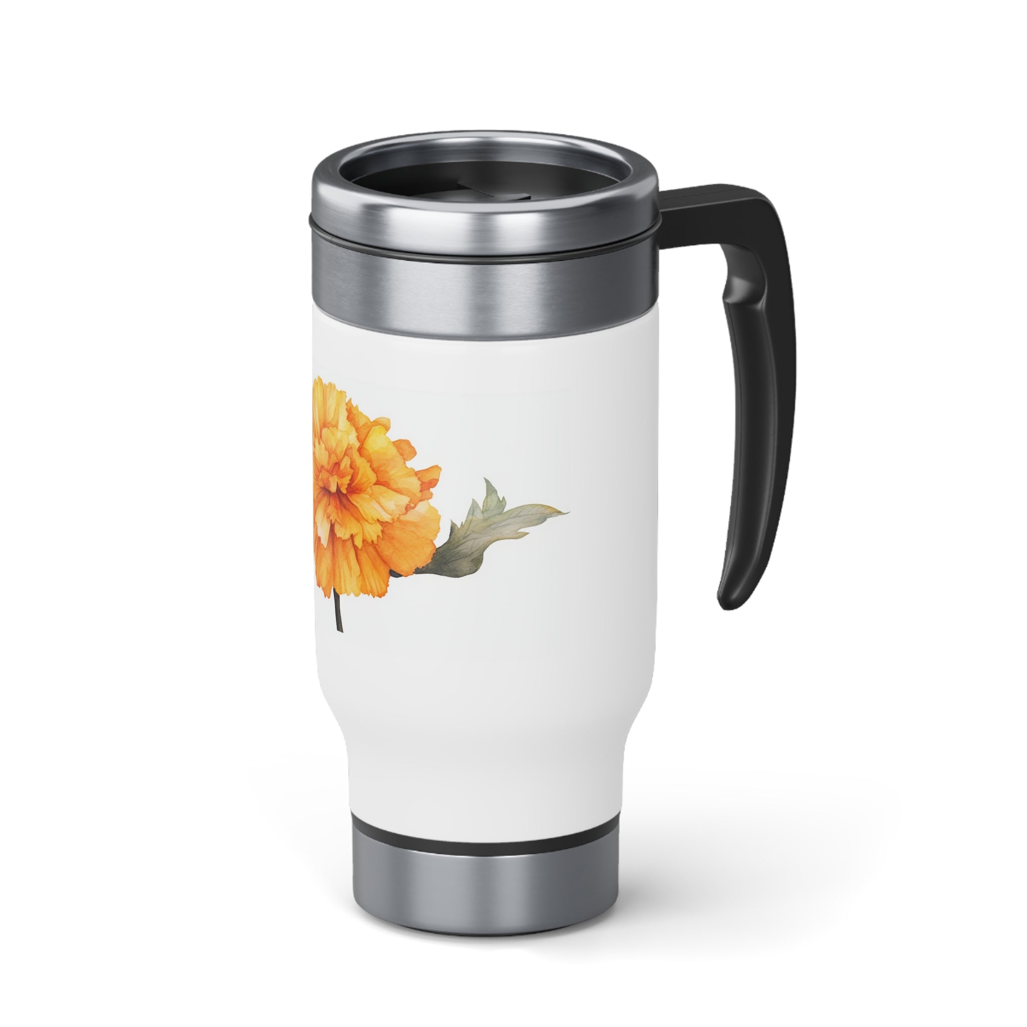 Stainless Steel Travel Mug with Handle, 14oz - Marigold, Watercolor