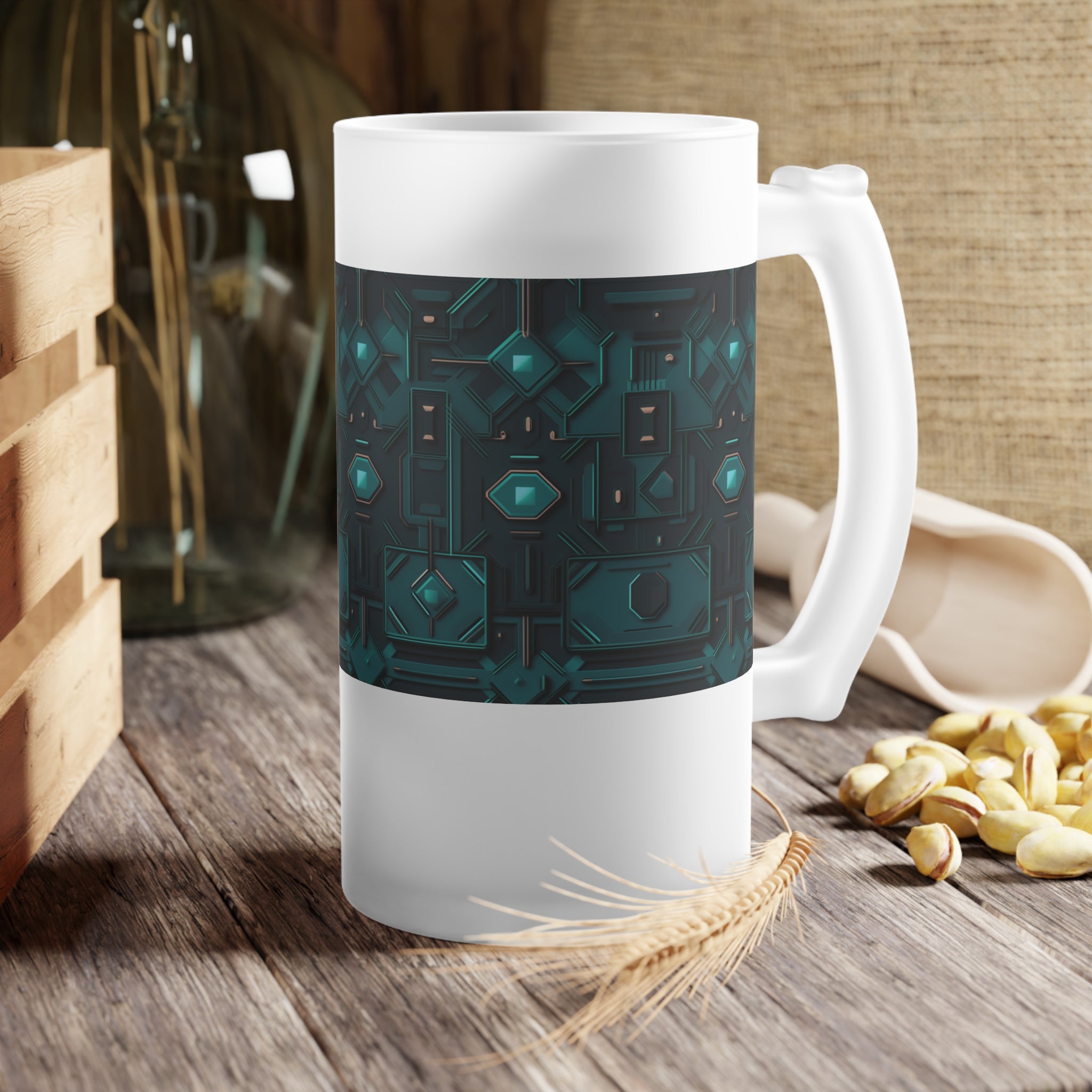 Frosted Glass Beer Mug (AOP) - Seamless Futuristic Designs 10