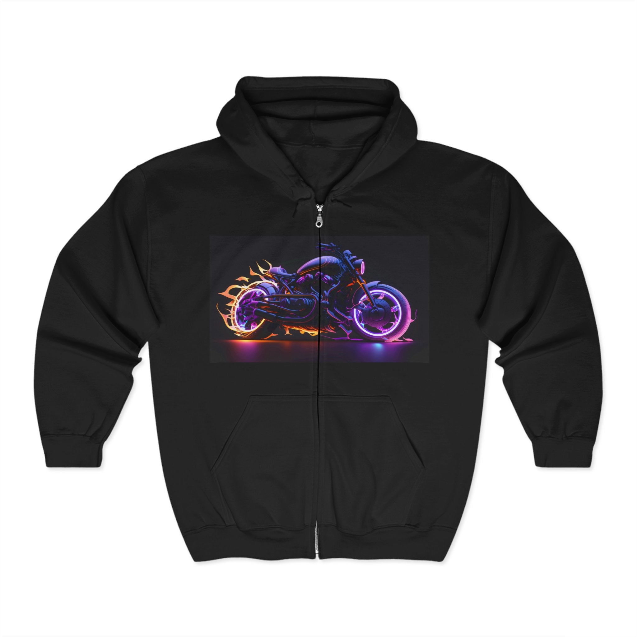 Unisex Heavy Blend™ Full Zip Hooded Sweatshirt - Neon Motorcycle 01