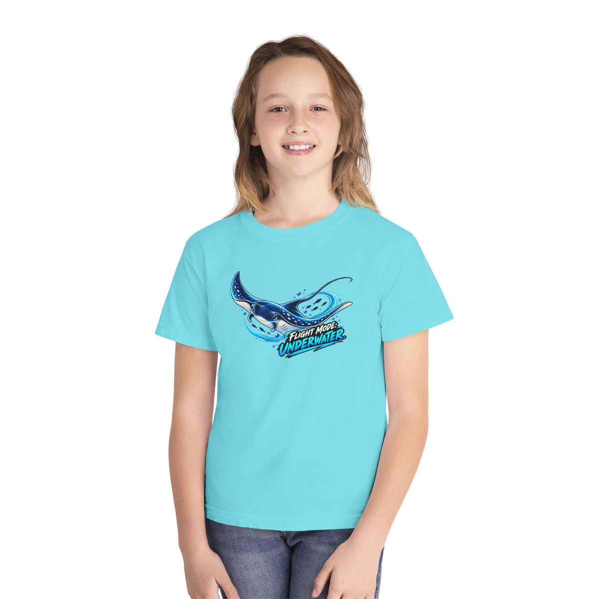 Manta Ray Flying Underwater, a Science design, on a youth midweight cotton tee