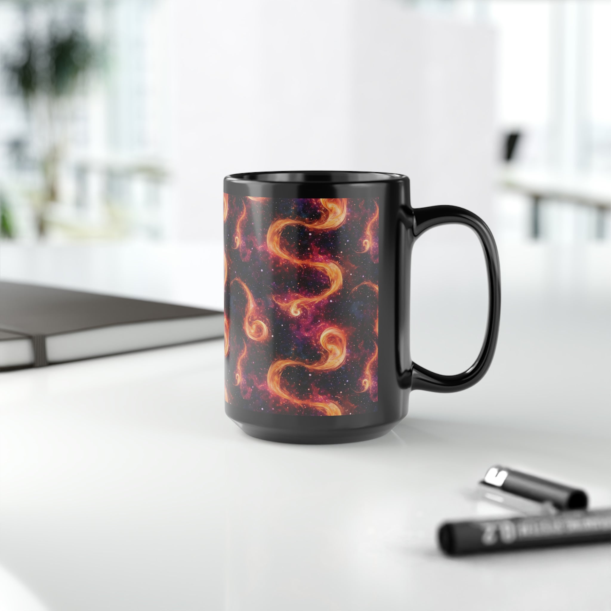 Black Mug, 15oz (AOP) - Fantasy Galaxies 03