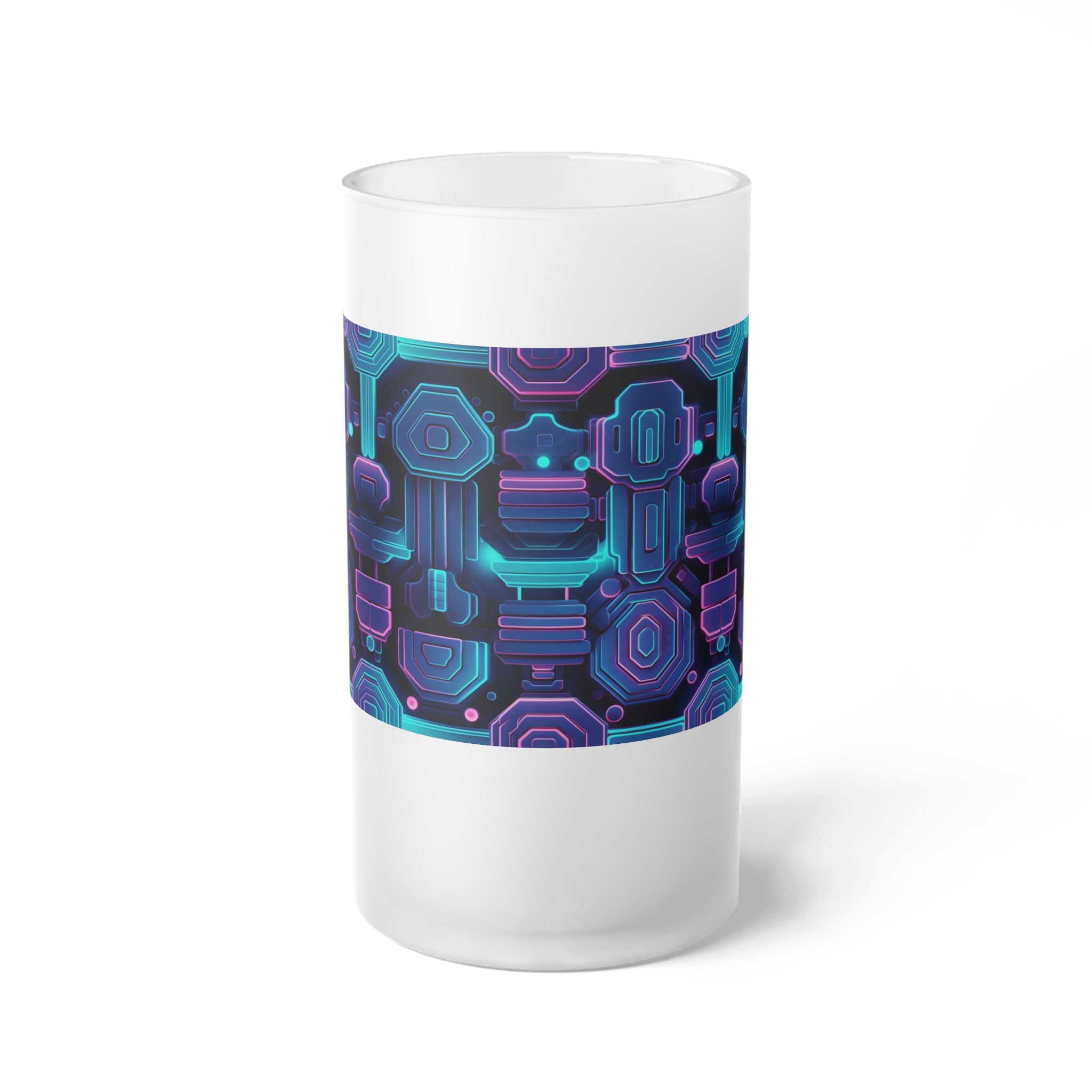 Frosted Glass Beer Mug (AOP) - Seamless Futuristic Designs 02