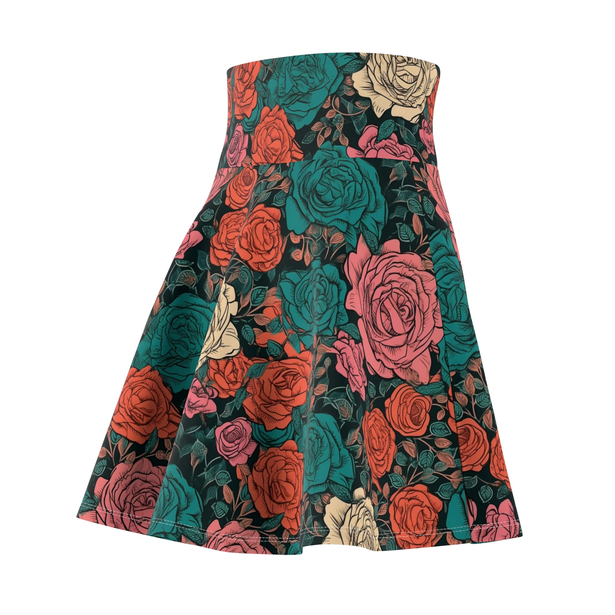Women's Skater Skirt (AOP) - Seamless Watercolor Designs - Roses 02