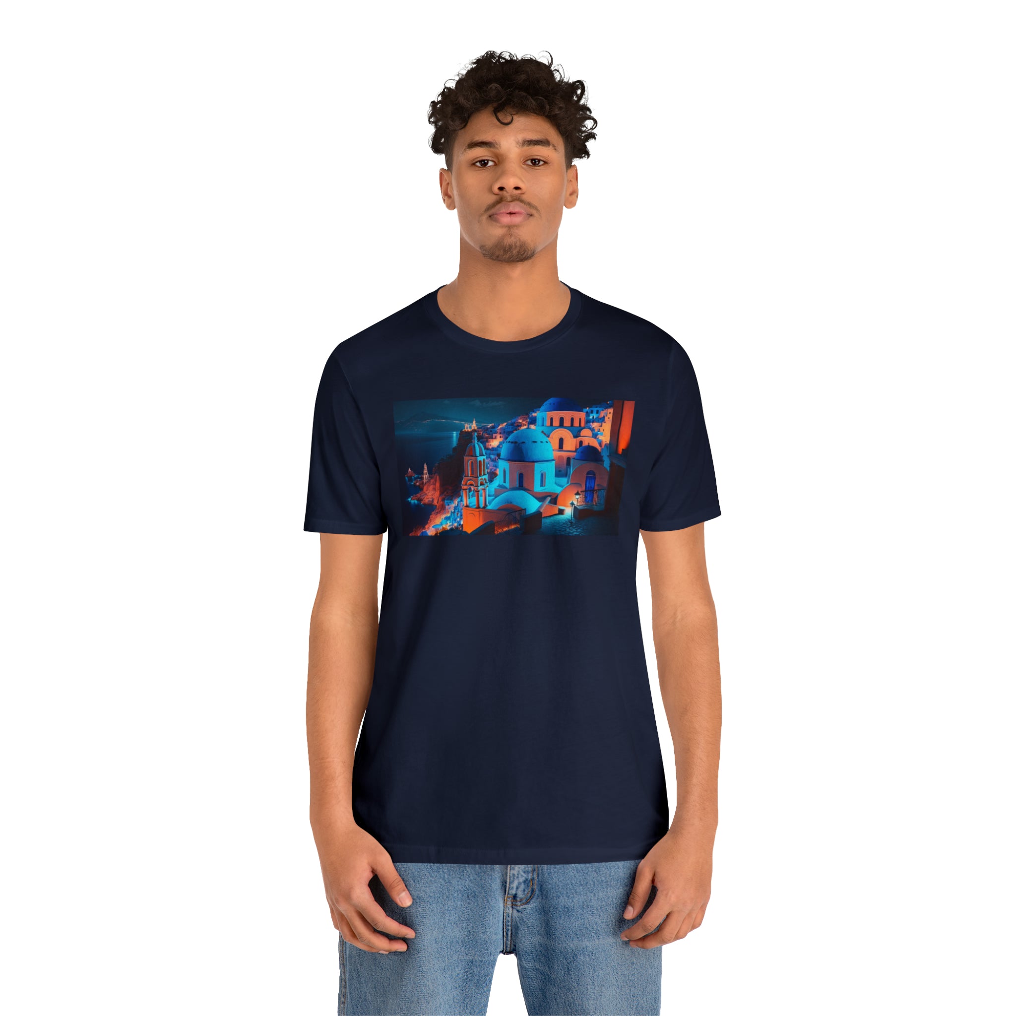 Unisex Jersey Short Sleeve Tee - Oia Blue Domes, Greece