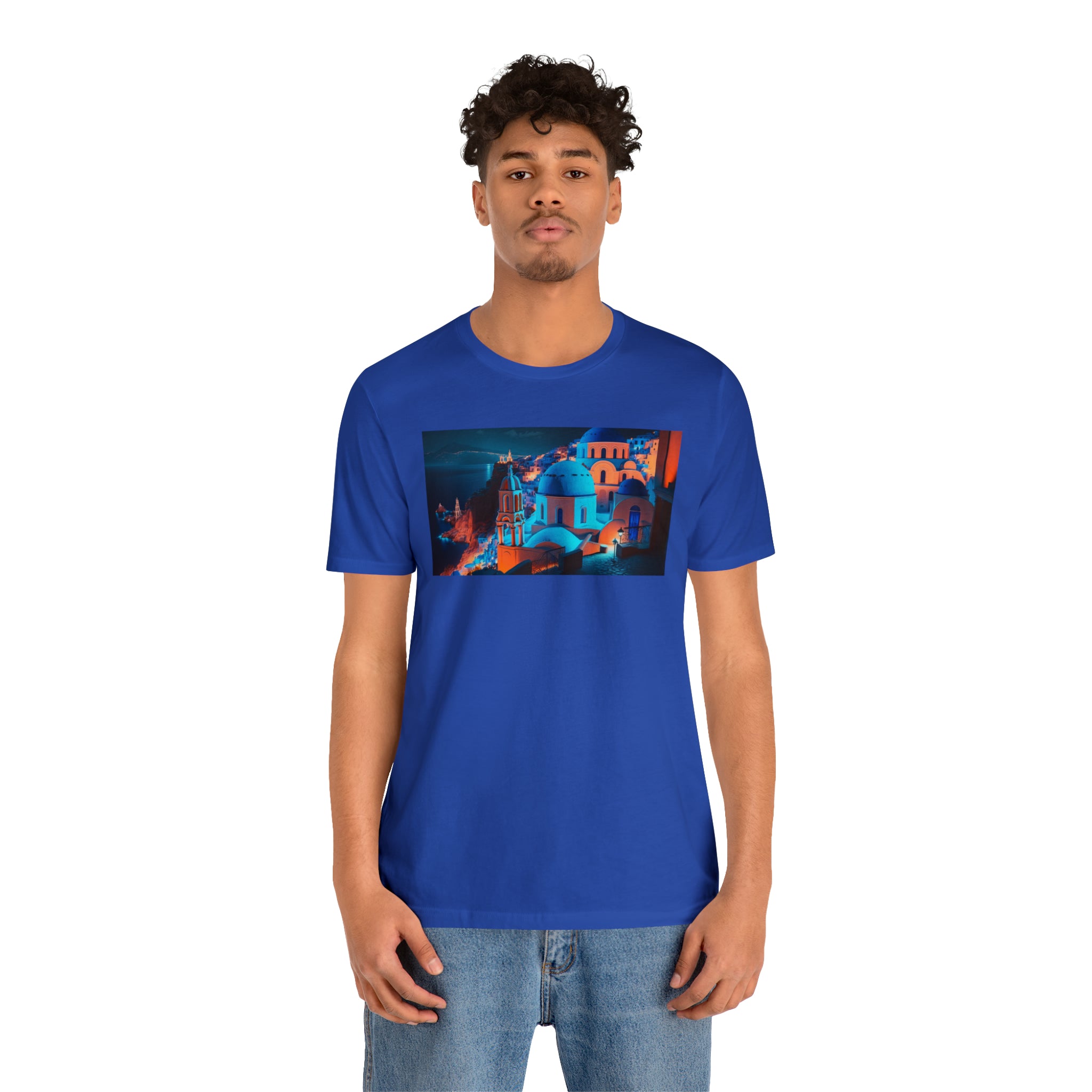 Unisex Jersey Short Sleeve Tee - Oia Blue Domes, Greece