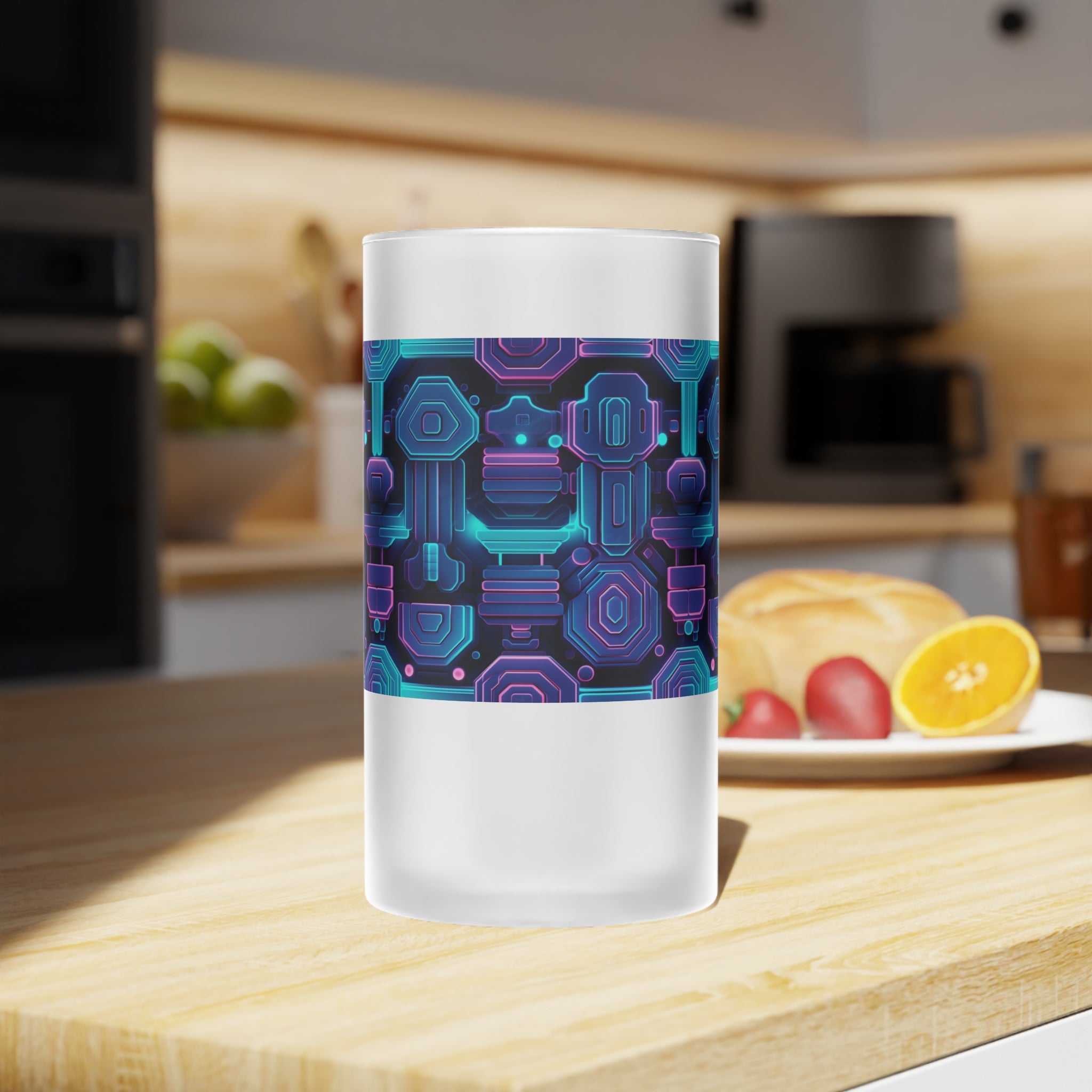 Frosted Glass Beer Mug (AOP) - Seamless Futuristic Designs 02