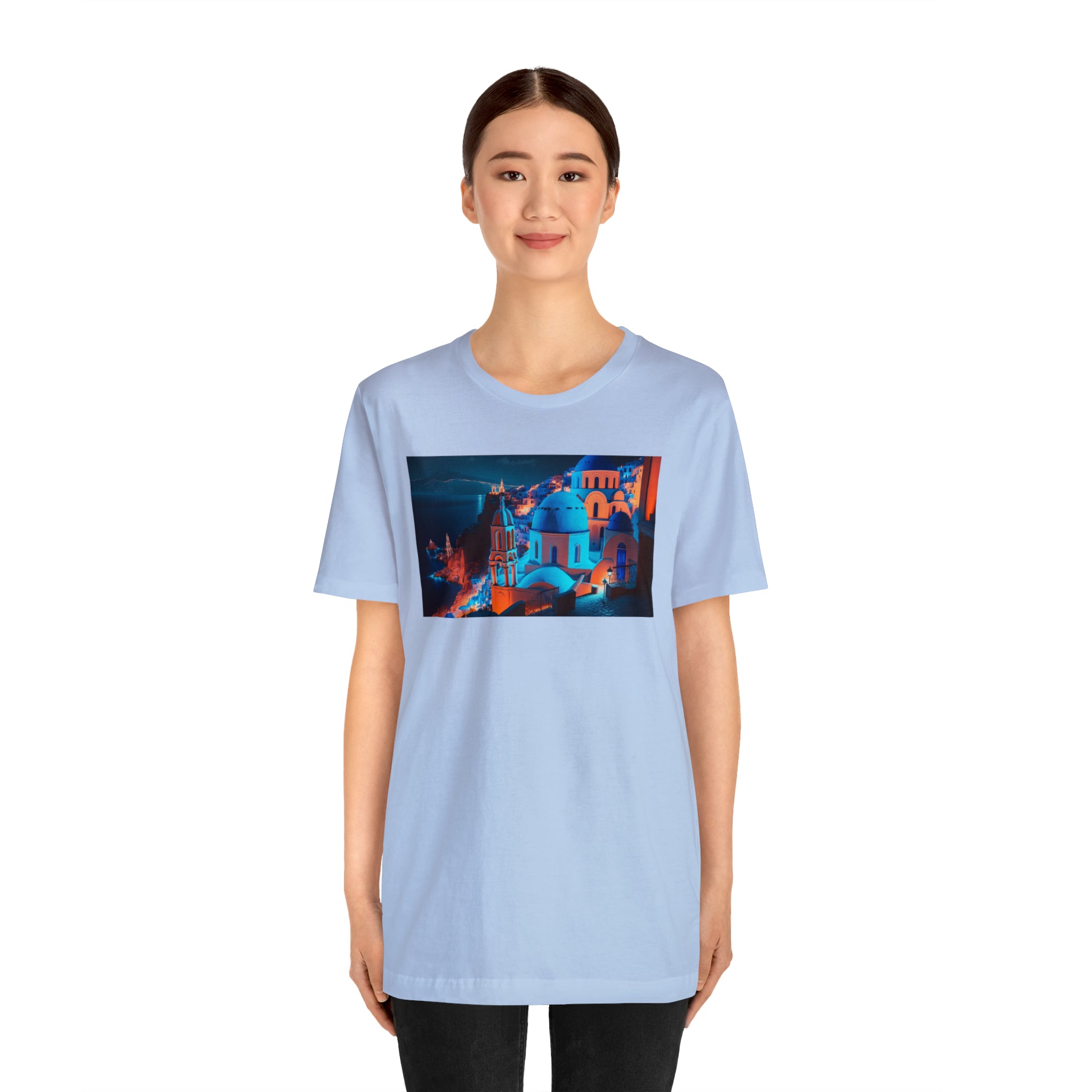 Unisex Jersey Short Sleeve Tee - Oia Blue Domes, Greece