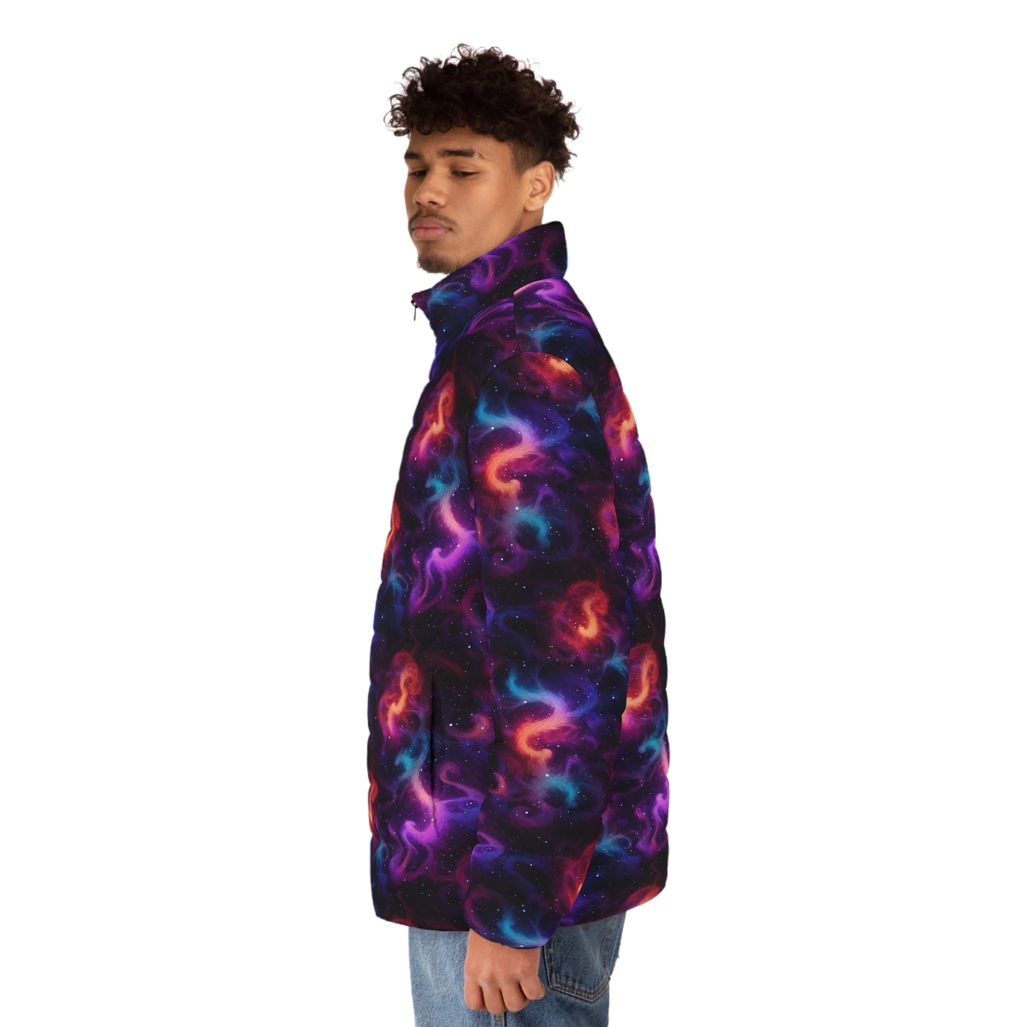 Men's Puffer Jacket (AOP) - Digital Galaxies 04
