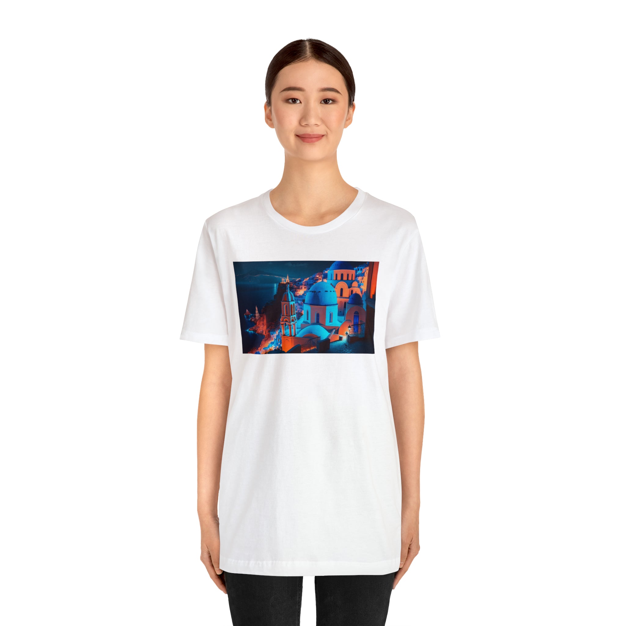 Unisex Jersey Short Sleeve Tee - Oia Blue Domes, Greece