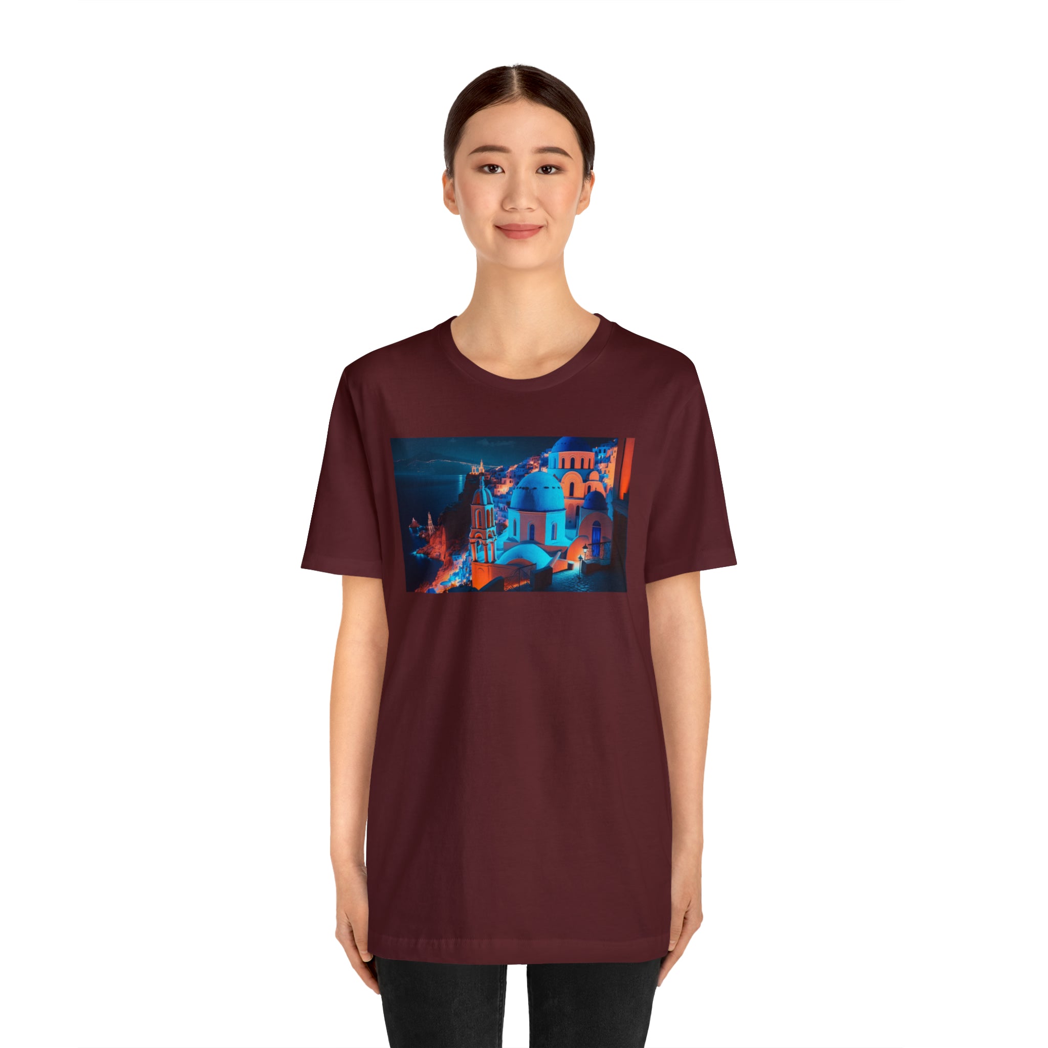 Unisex Jersey Short Sleeve Tee - Oia Blue Domes, Greece