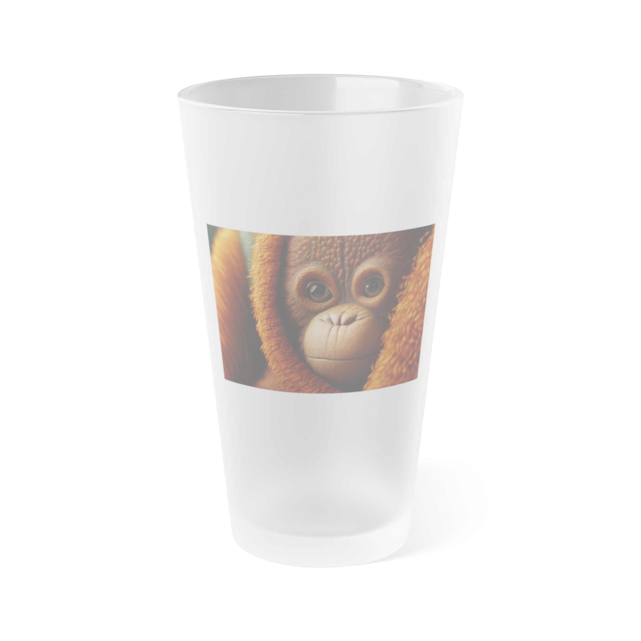 Frosted Pint Glass, 16oz - Animal Knit Arts, Orangutan infant