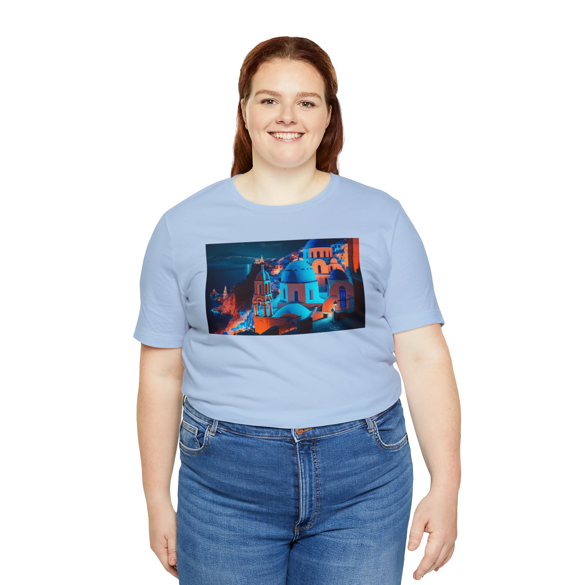 Unisex Jersey Short Sleeve Tee - Oia Blue Domes, Greece