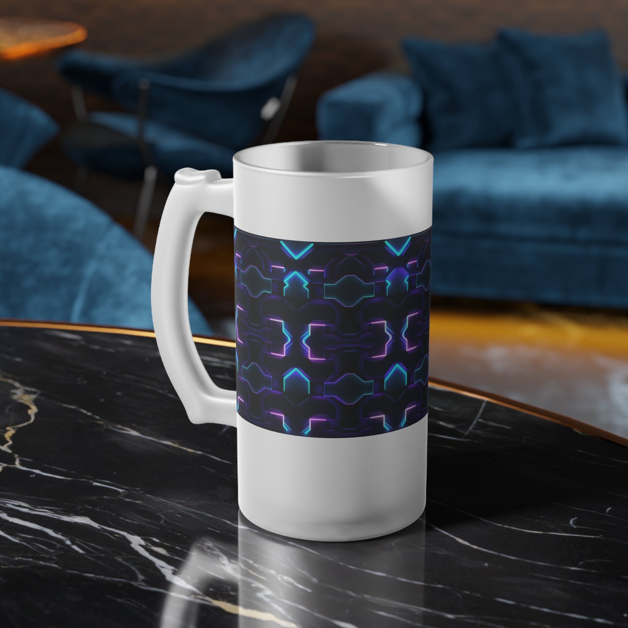 Frosted Glass Beer Mug (AOP) - Seamless Futuristic Designs 06