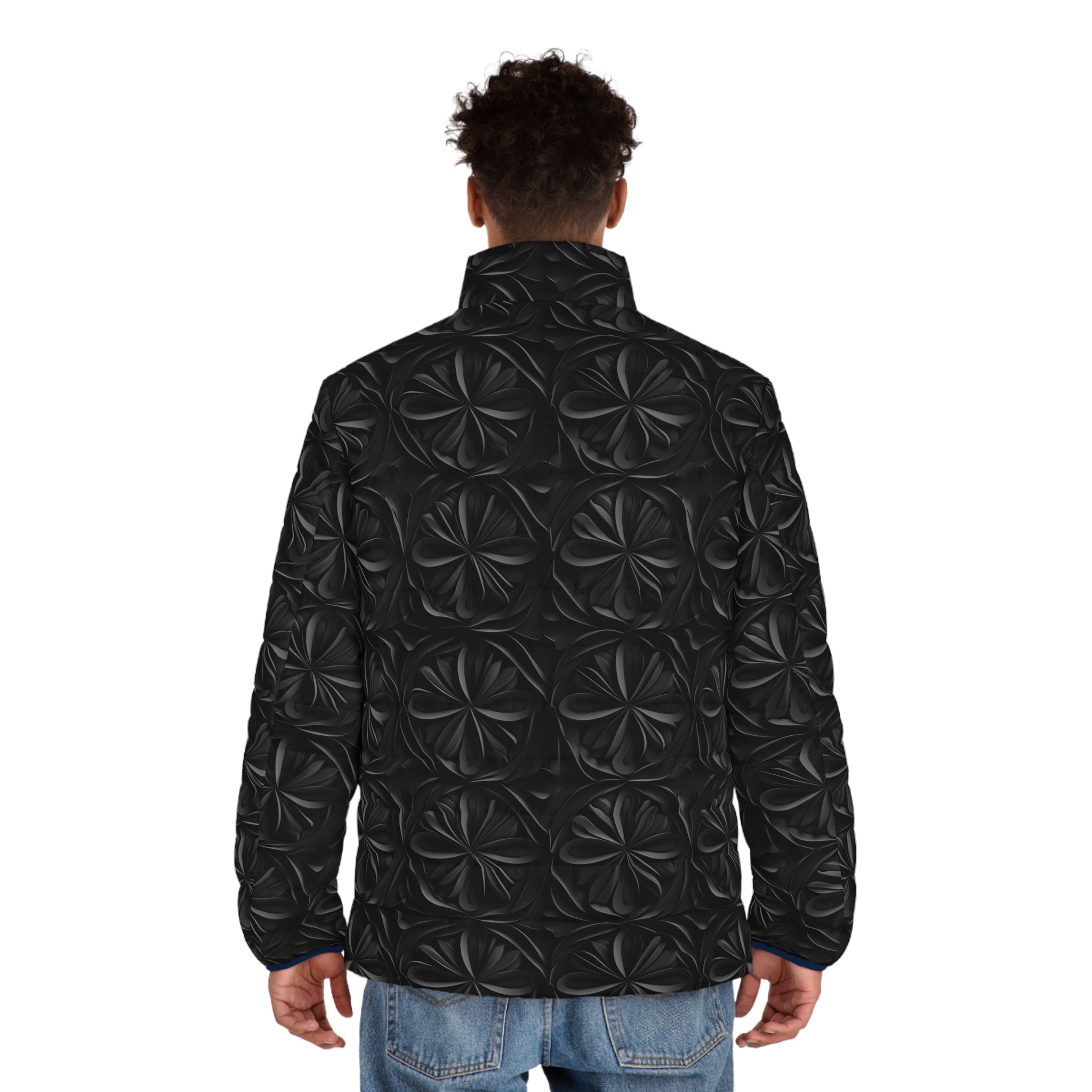 Men's Puffer Jacket (AOP) - Black Noir Designs 02