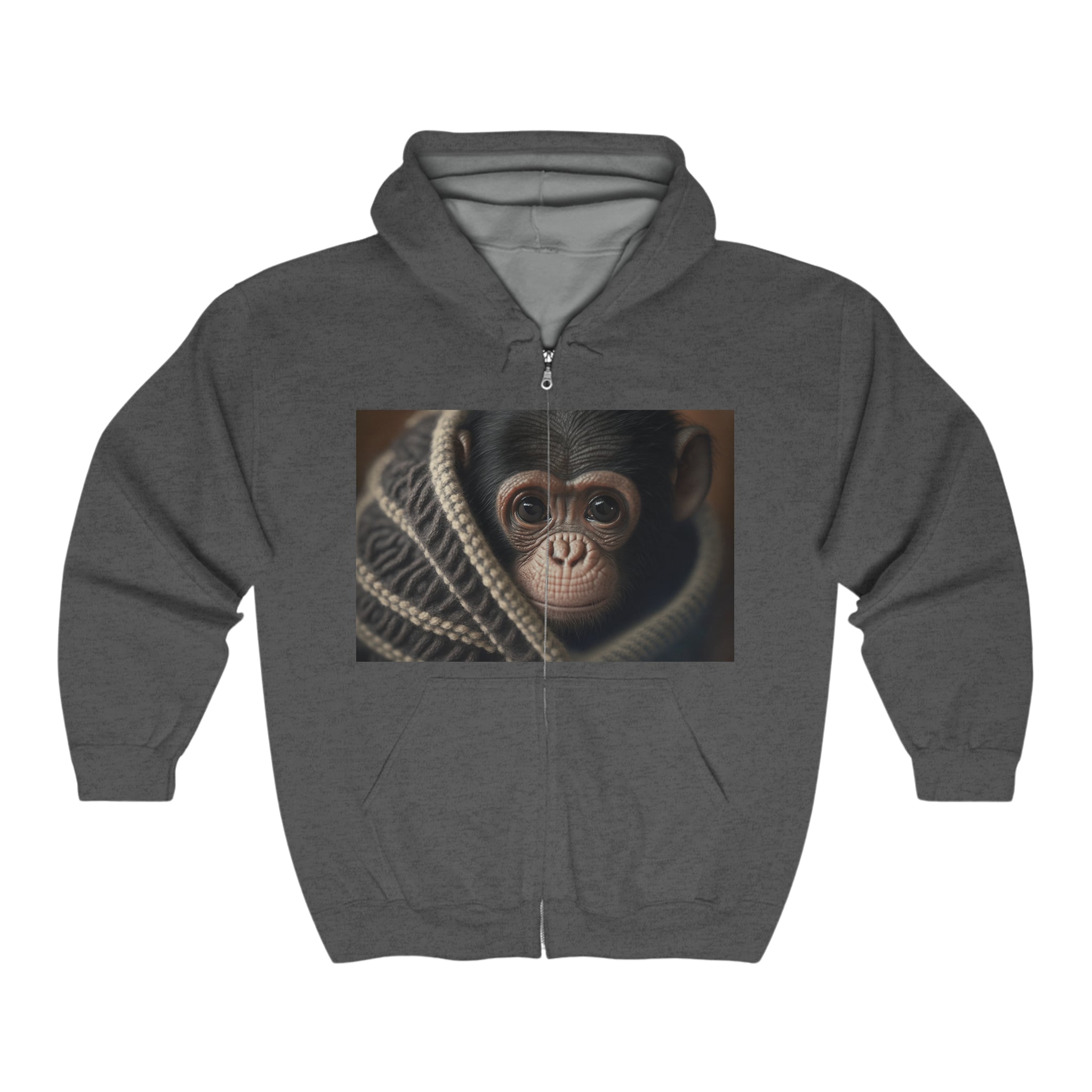 Unisex Heavy Blend™ Full Zip Hooded Sweatshirt - Baby Animals - Chimpanzee