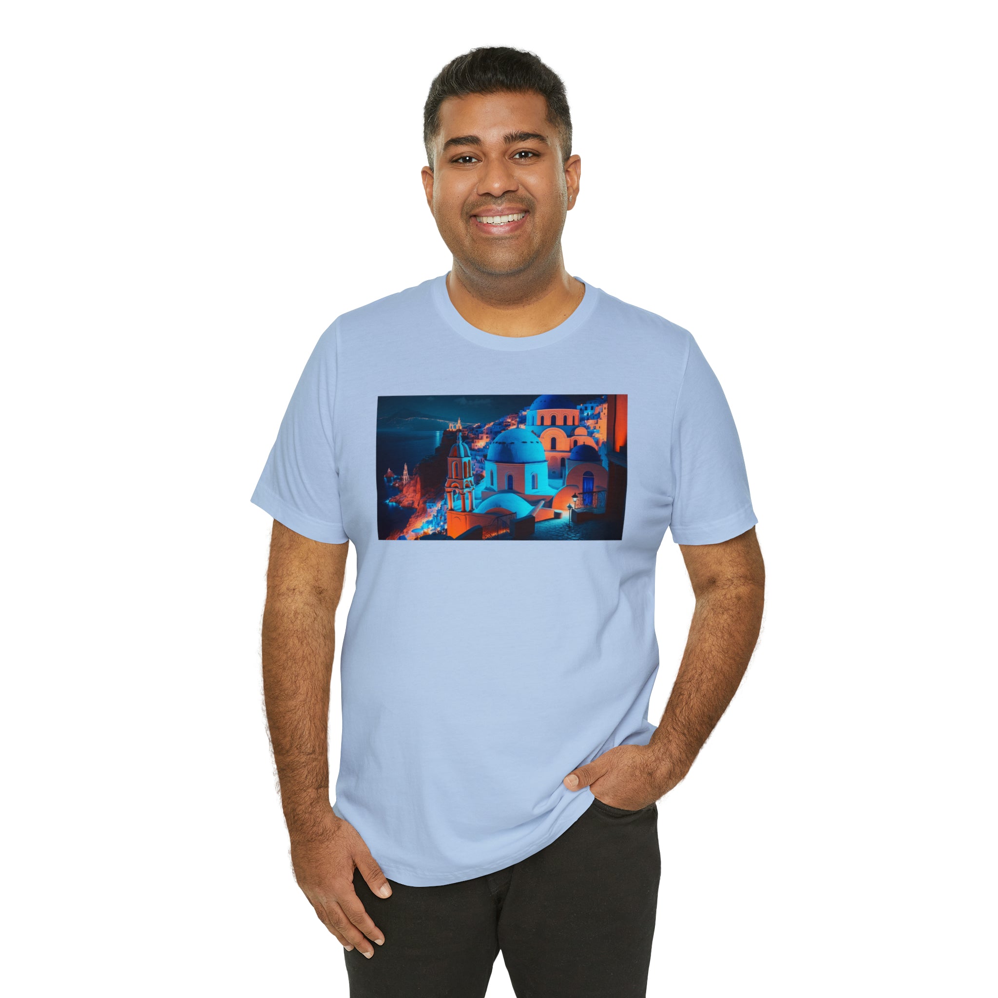 Unisex Jersey Short Sleeve Tee - Oia Blue Domes, Greece