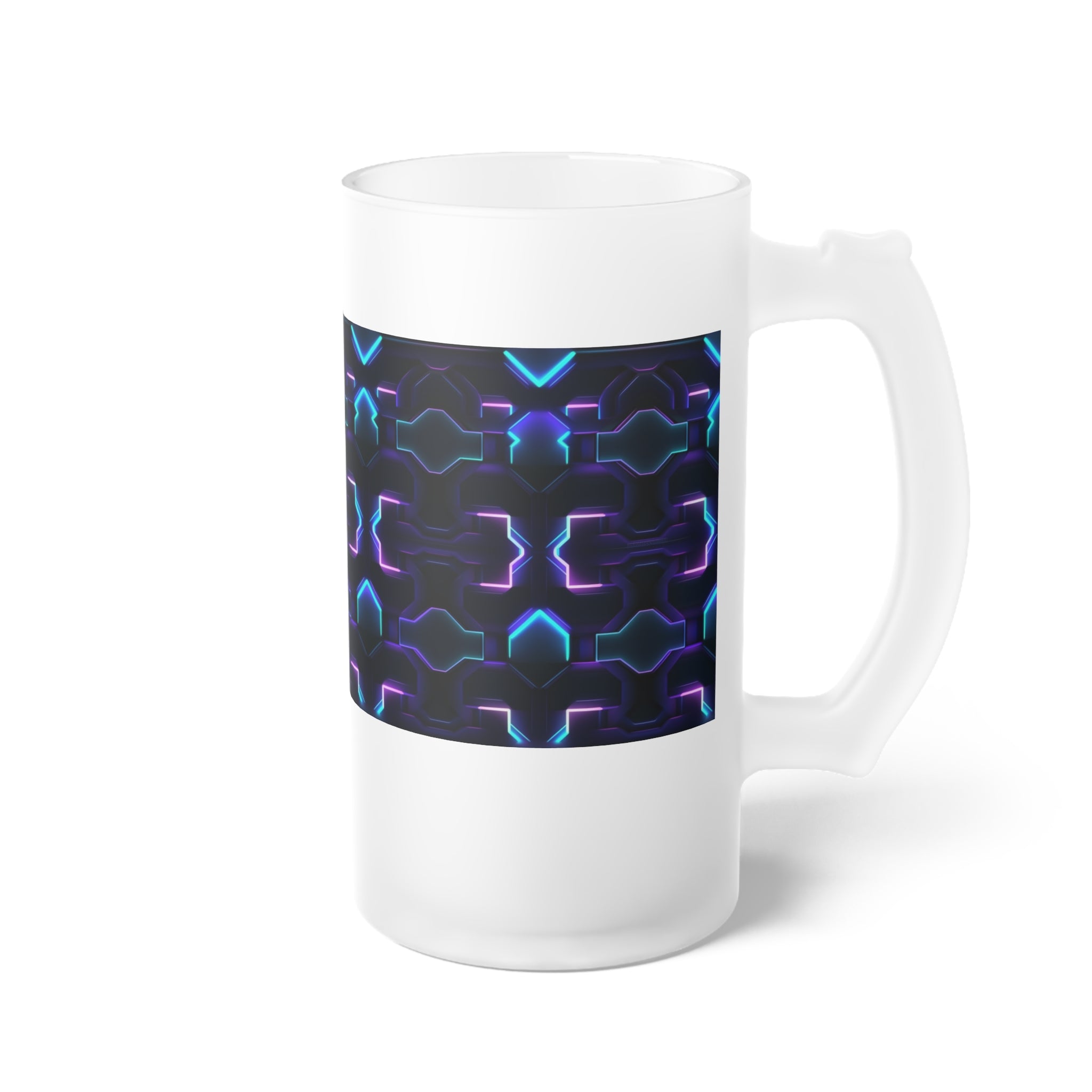 Frosted Glass Beer Mug (AOP) - Seamless Futuristic Designs 06