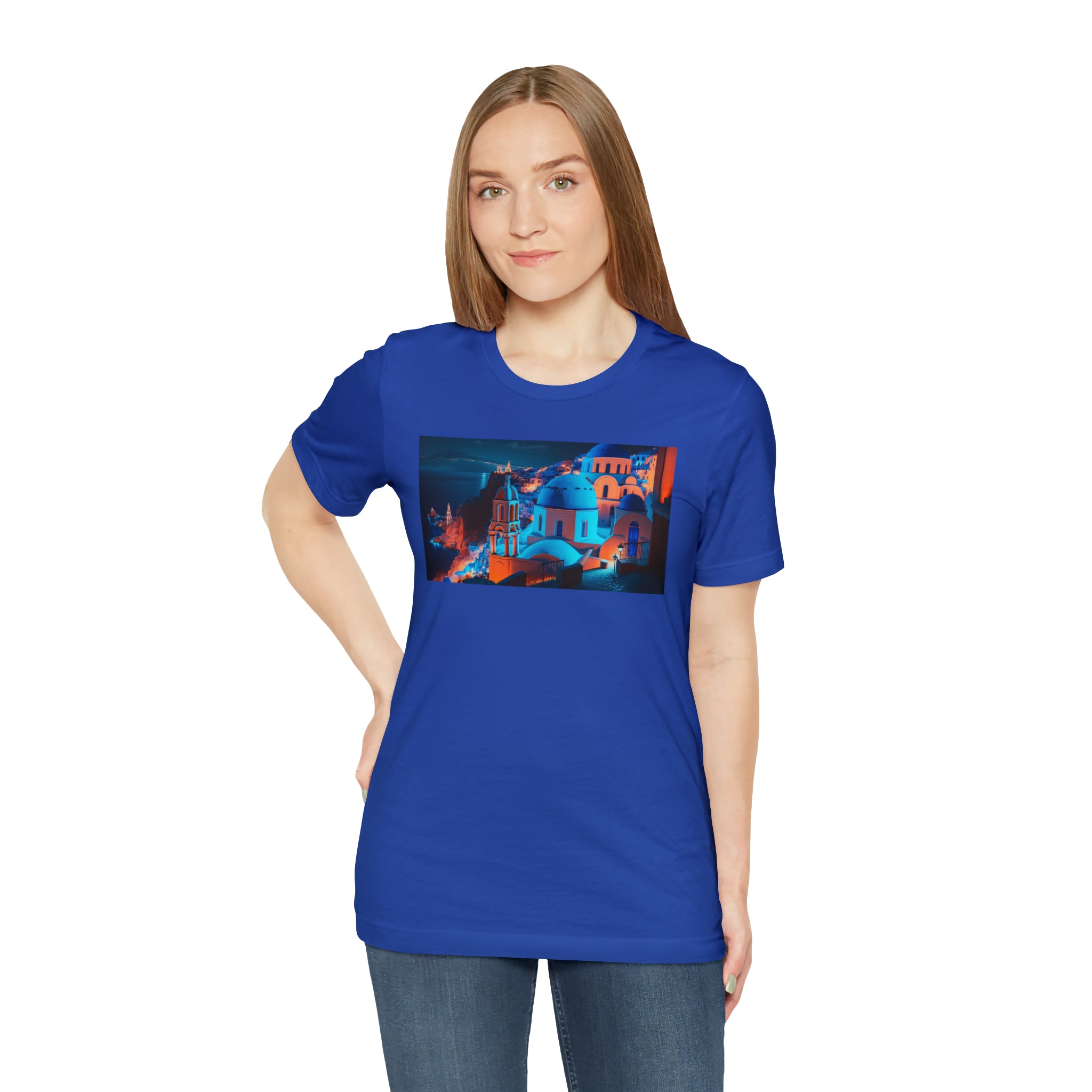 Unisex Jersey Short Sleeve Tee - Oia Blue Domes, Greece