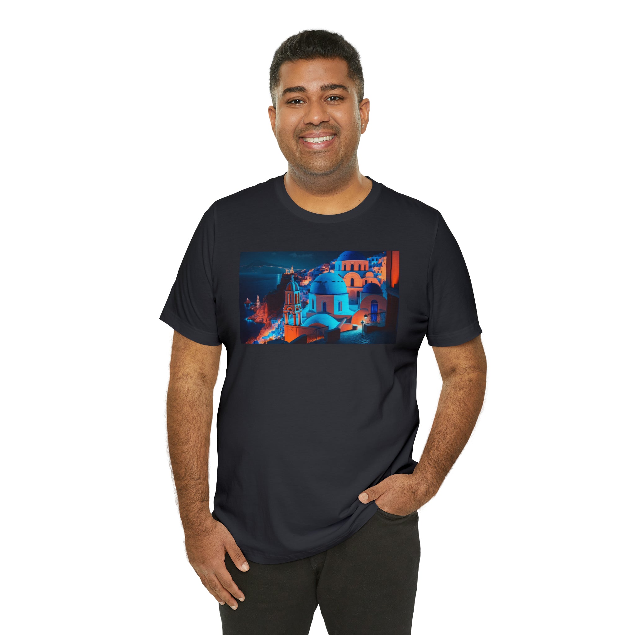 Unisex Jersey Short Sleeve Tee - Oia Blue Domes, Greece
