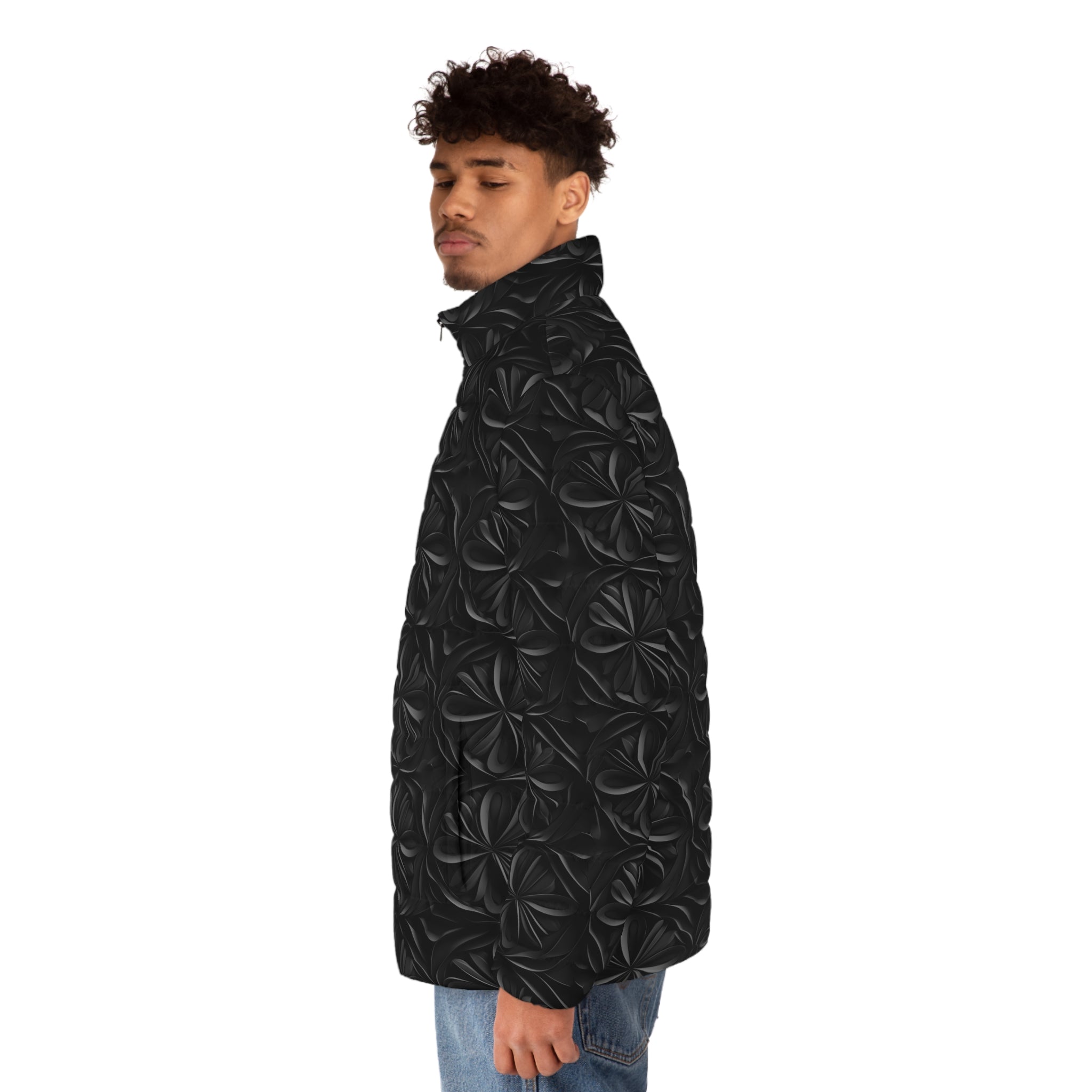 Men's Puffer Jacket (AOP) - Black Noir Designs 02