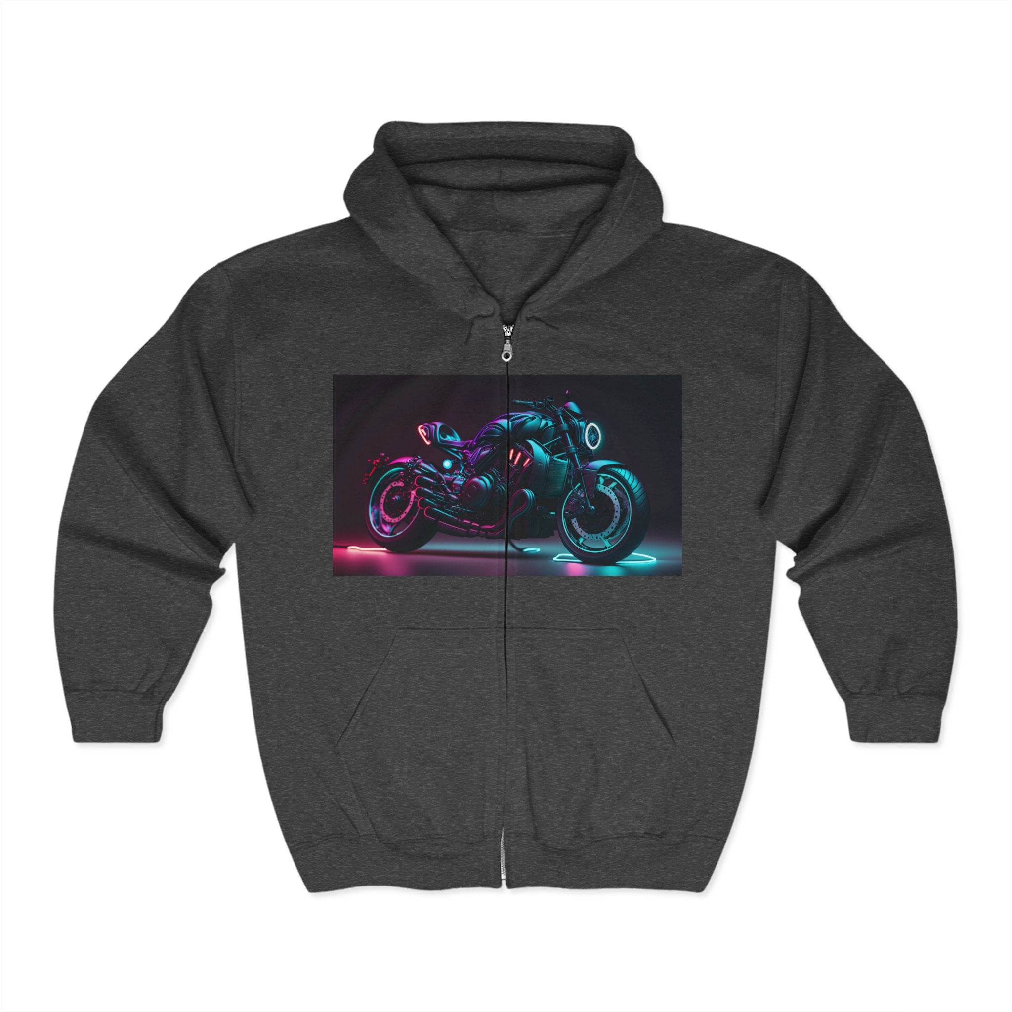 Unisex Heavy Blend™ Full Zip Hooded Sweatshirt - Neon Motorcycle 02