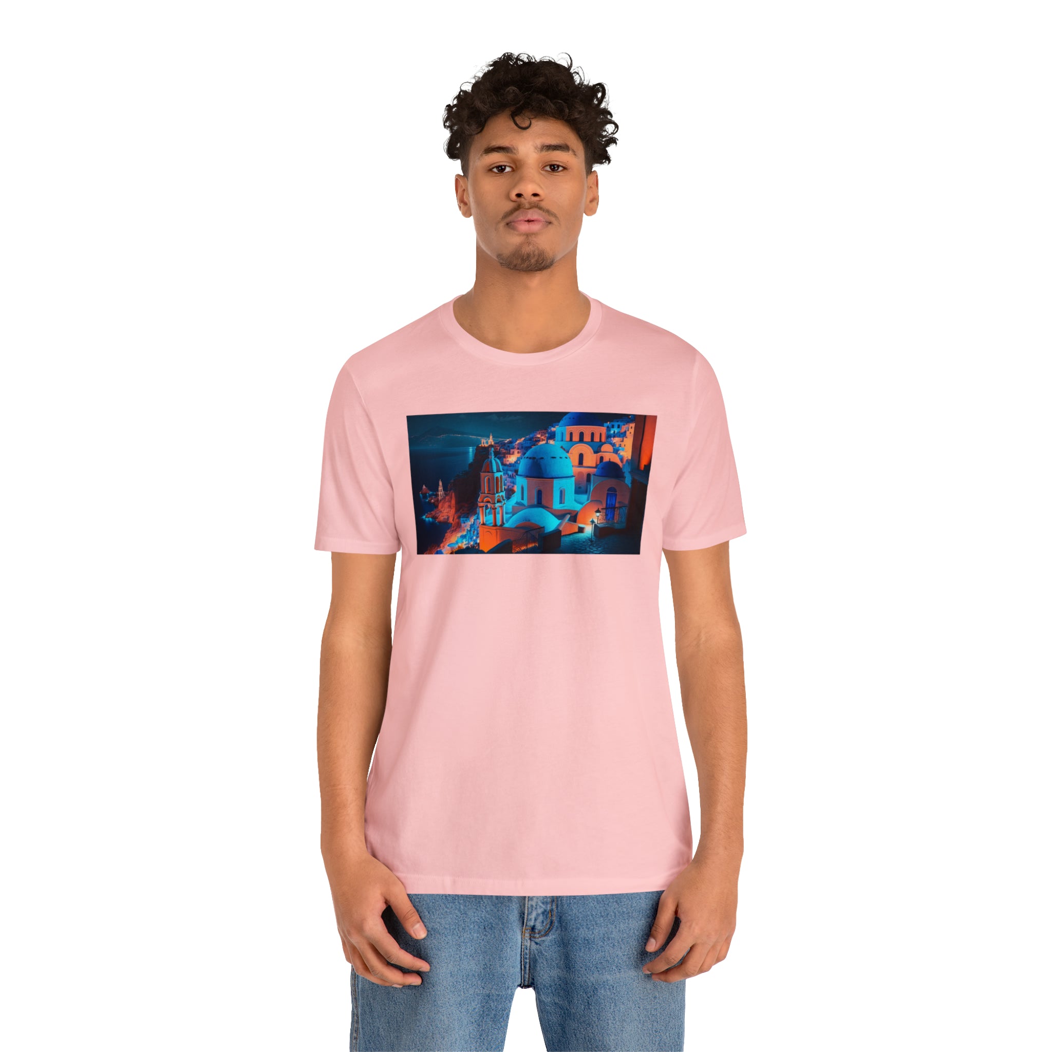 Unisex Jersey Short Sleeve Tee - Oia Blue Domes, Greece