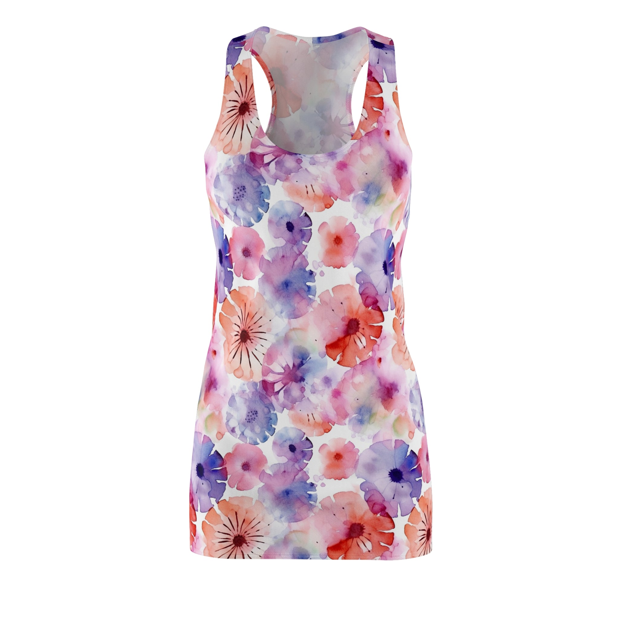 Women's Cut & Sew Racerback Dress (AOP) - Seamless Flower Watercolor Designs 08
