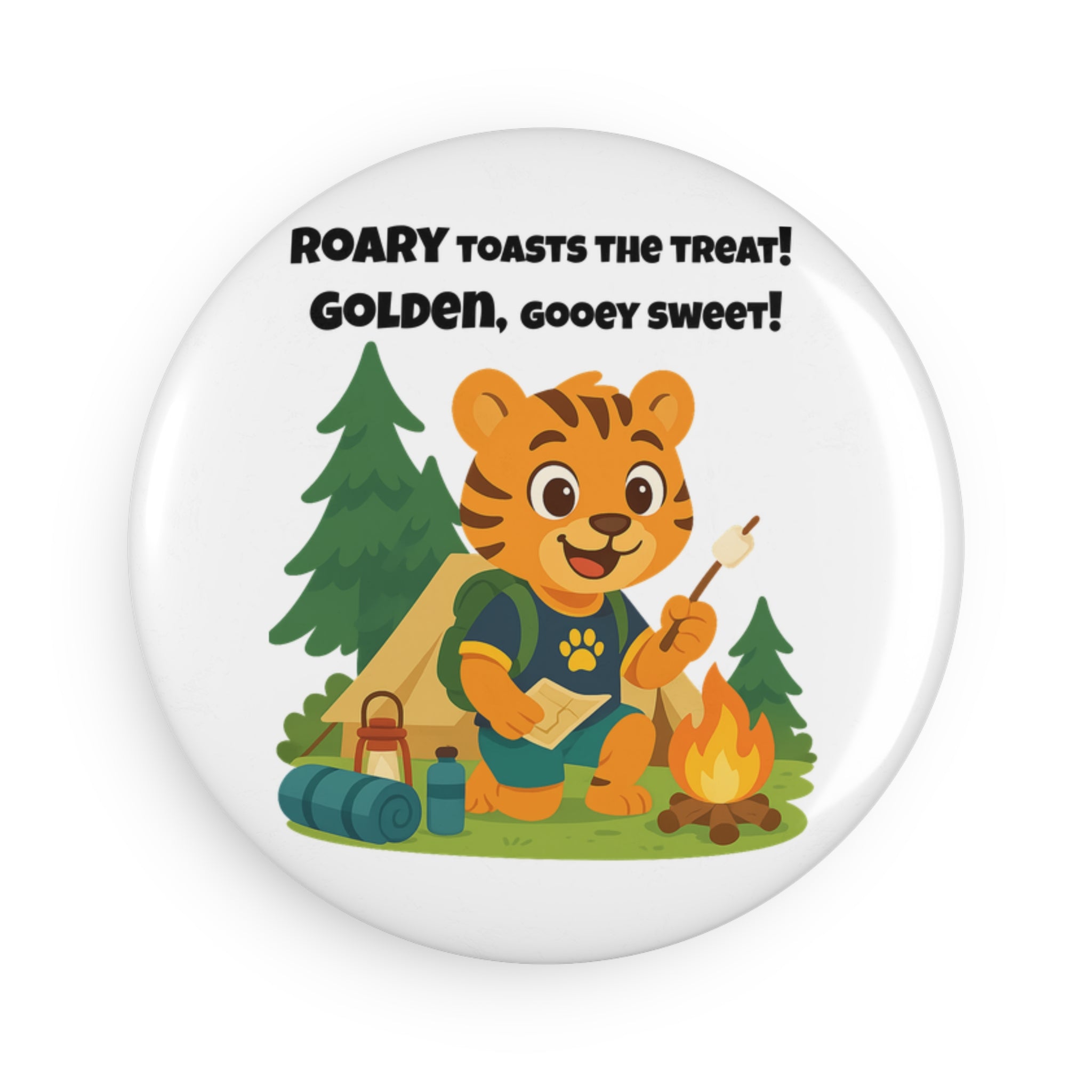 Button Magnet, Round (1 & 10 pcs) - Roary at Campsite