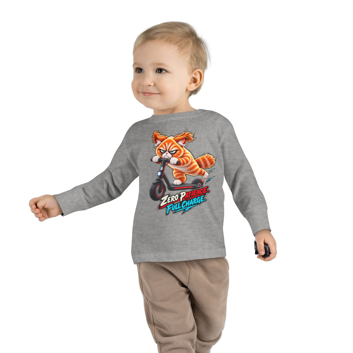 Zero Patience, Full Charge - Mildly Feral - Toddler Long Sleeve Tee