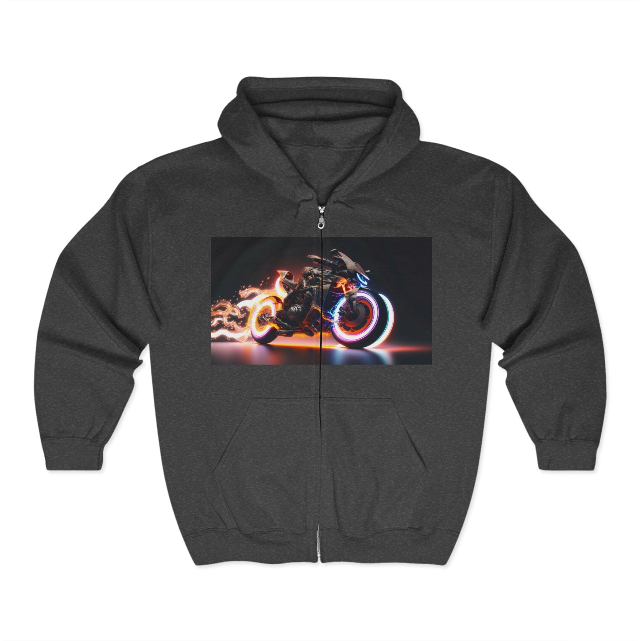 Unisex Heavy Blend™ Full Zip Hooded Sweatshirt - Neon Motorcycle 08