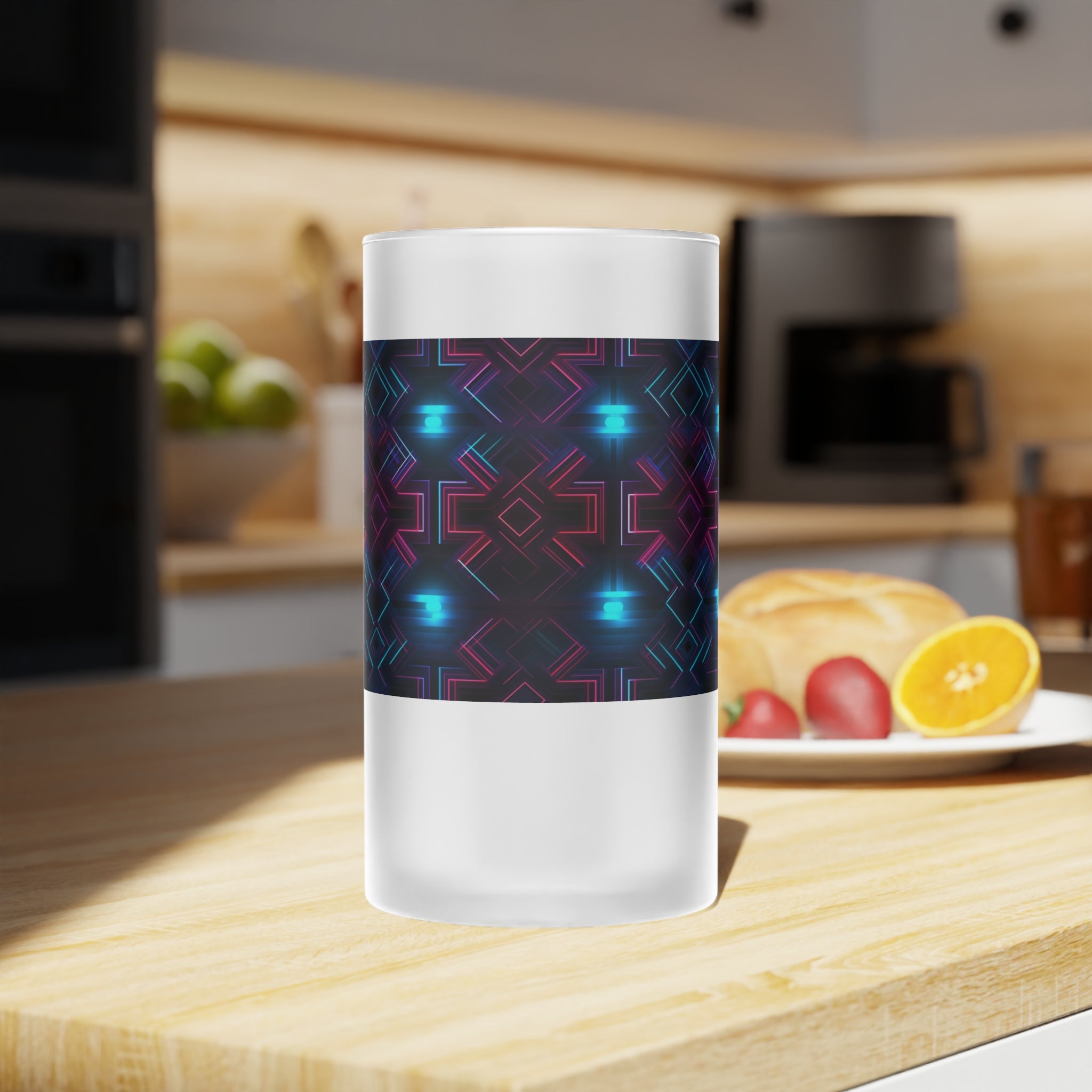 Frosted Glass Beer Mug (AOP) - Seamless Futuristic Designs 01