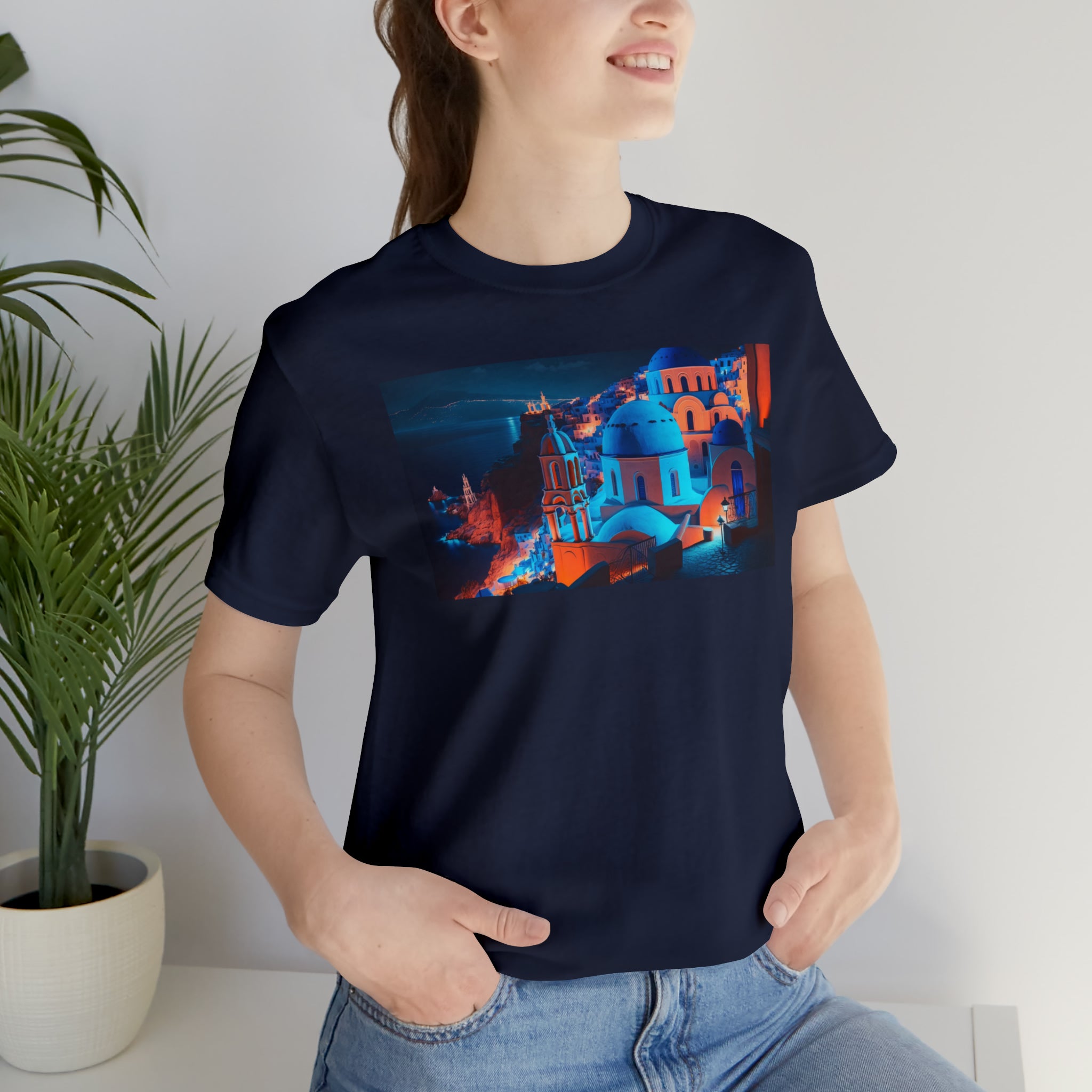 Unisex Jersey Short Sleeve Tee - Oia Blue Domes, Greece