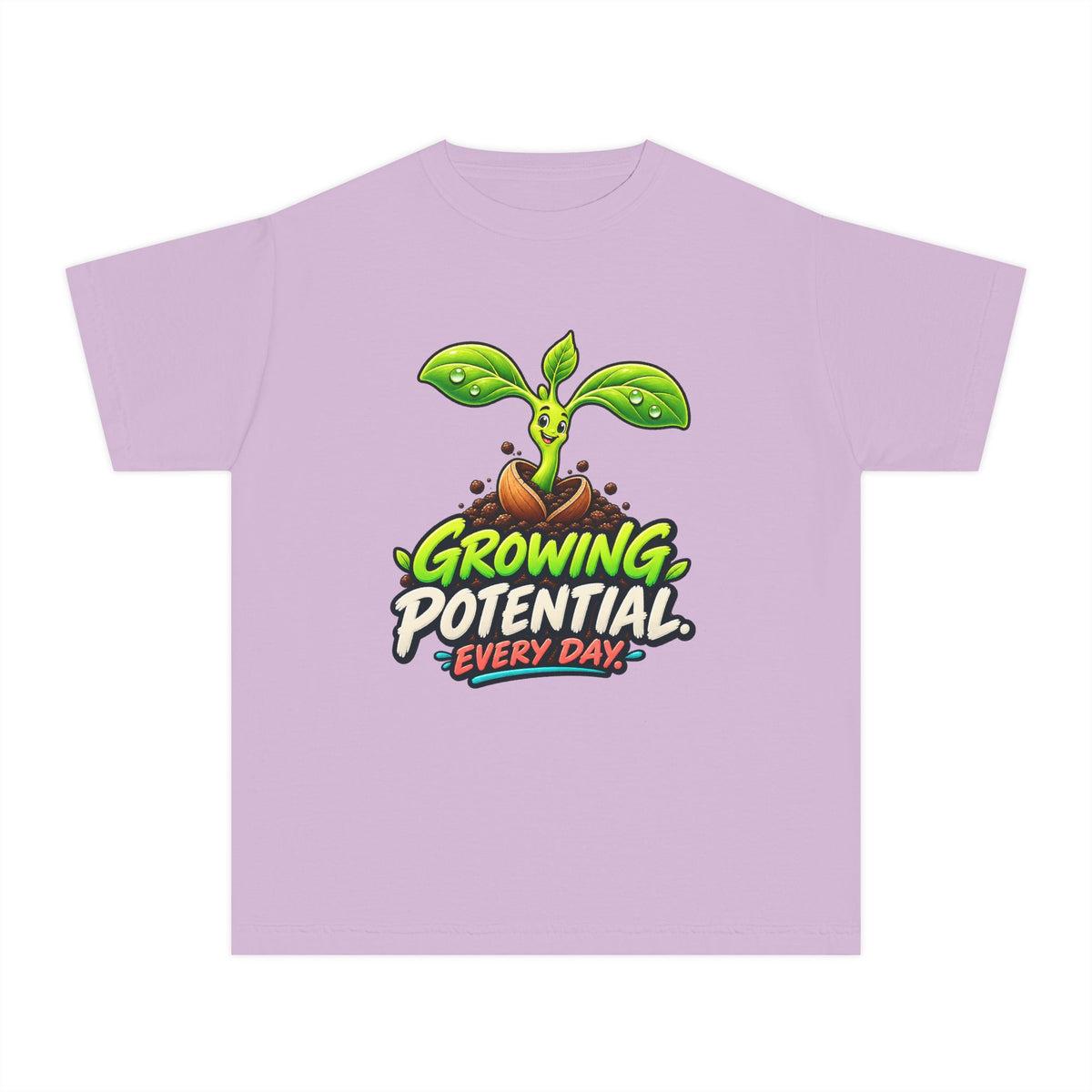 Growing Seedling, a Science design, on a youth midweight cotton tee