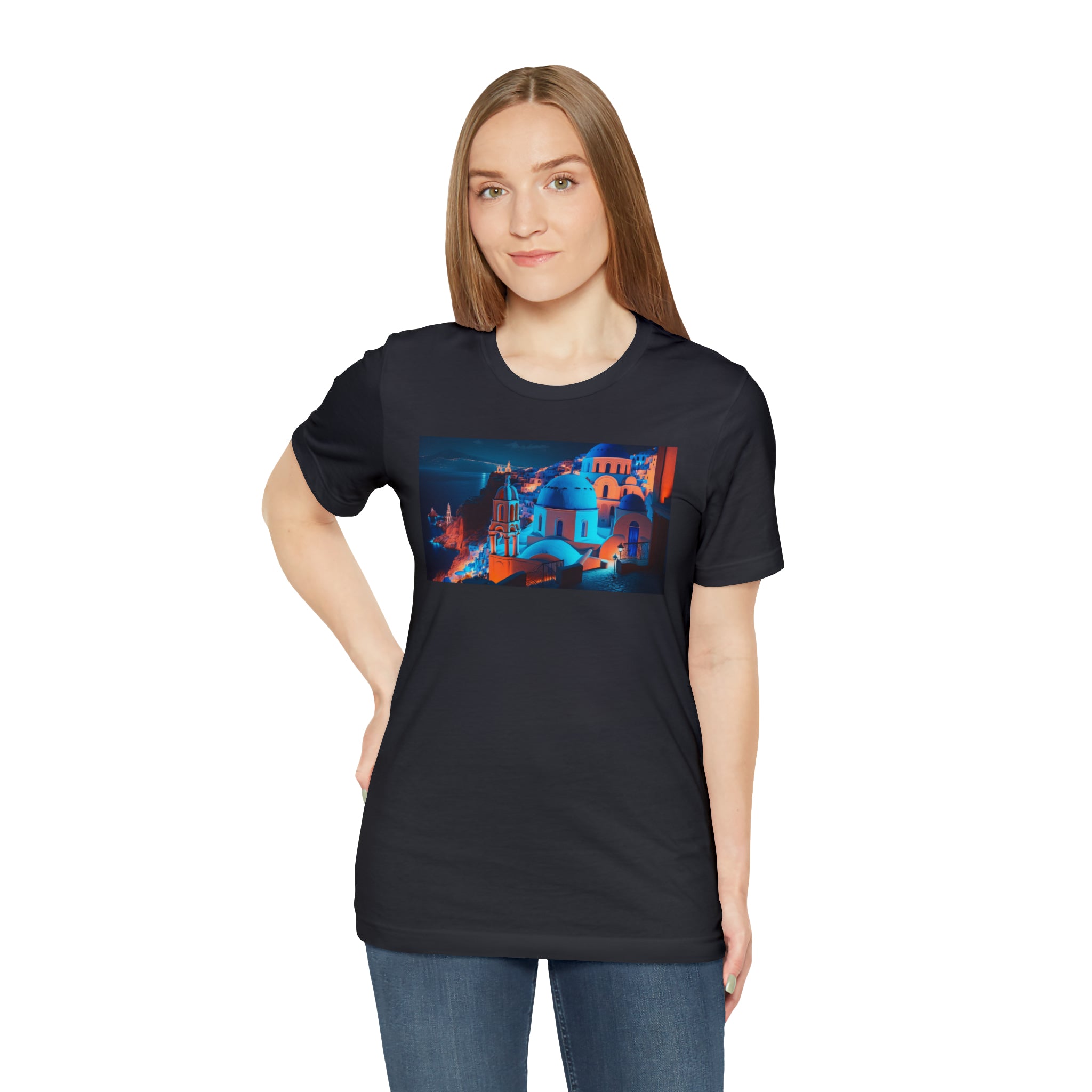 Unisex Jersey Short Sleeve Tee - Oia Blue Domes, Greece