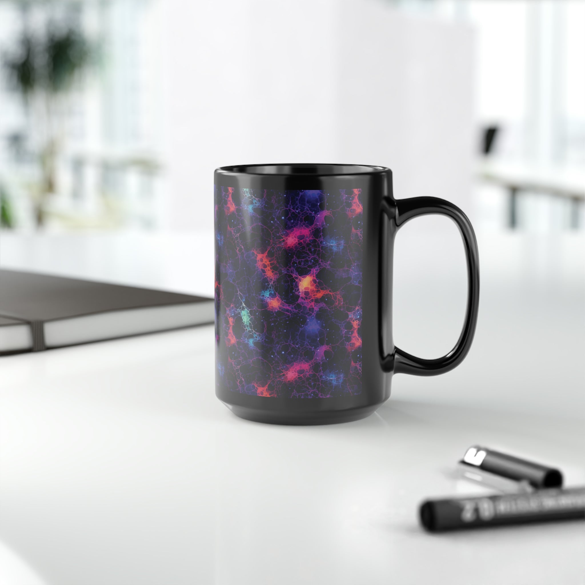 Black Mug, 15oz (AOP) - Fantasy Galaxies 08