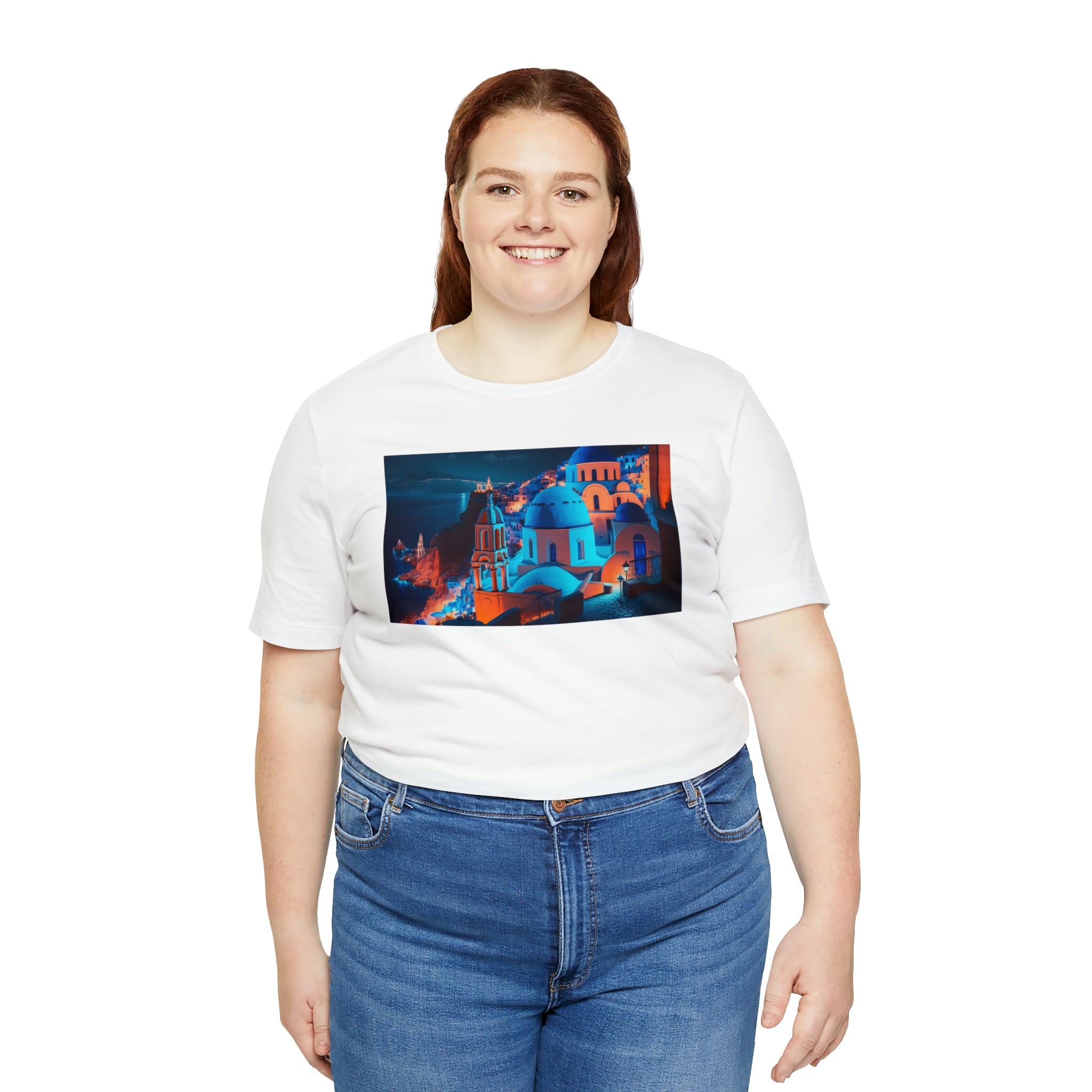 Unisex Jersey Short Sleeve Tee - Oia Blue Domes, Greece