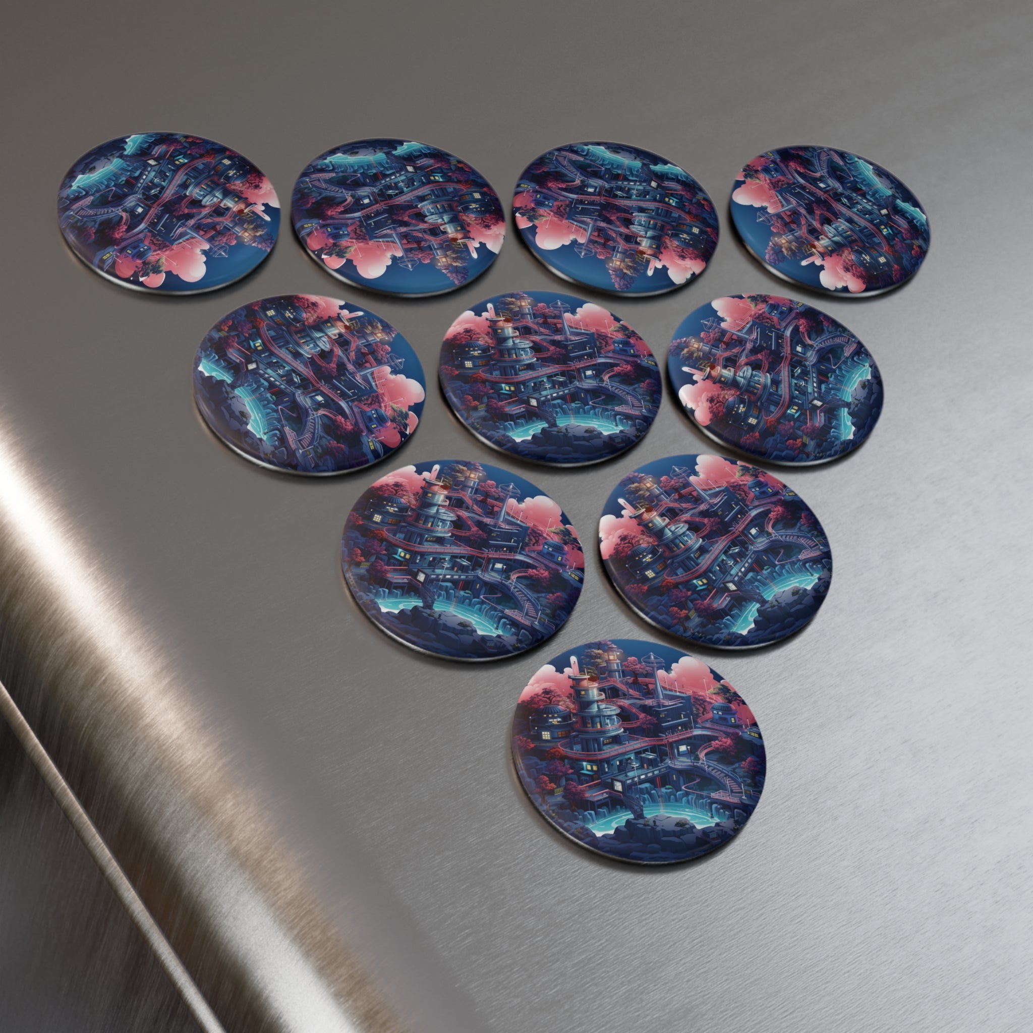 Button Magnet, Round (1 & 10 pcs) - Isometric City Designs 04